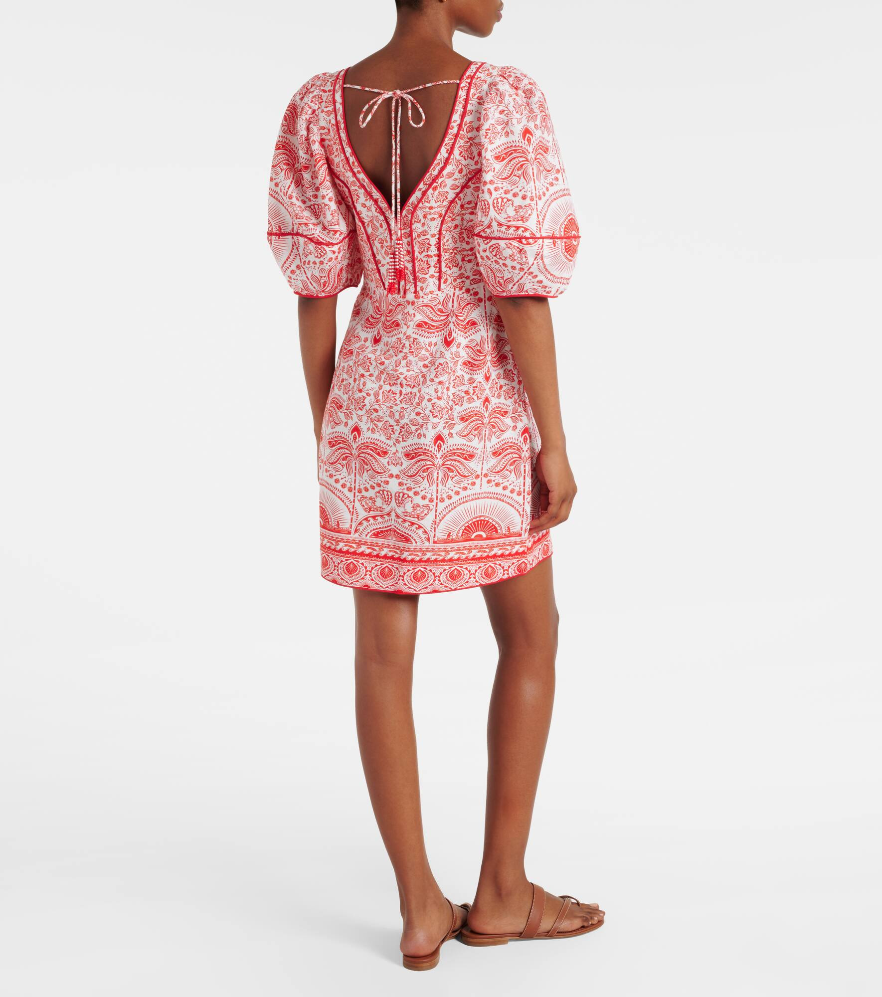 Printed cutout linen-blend minidress - 3