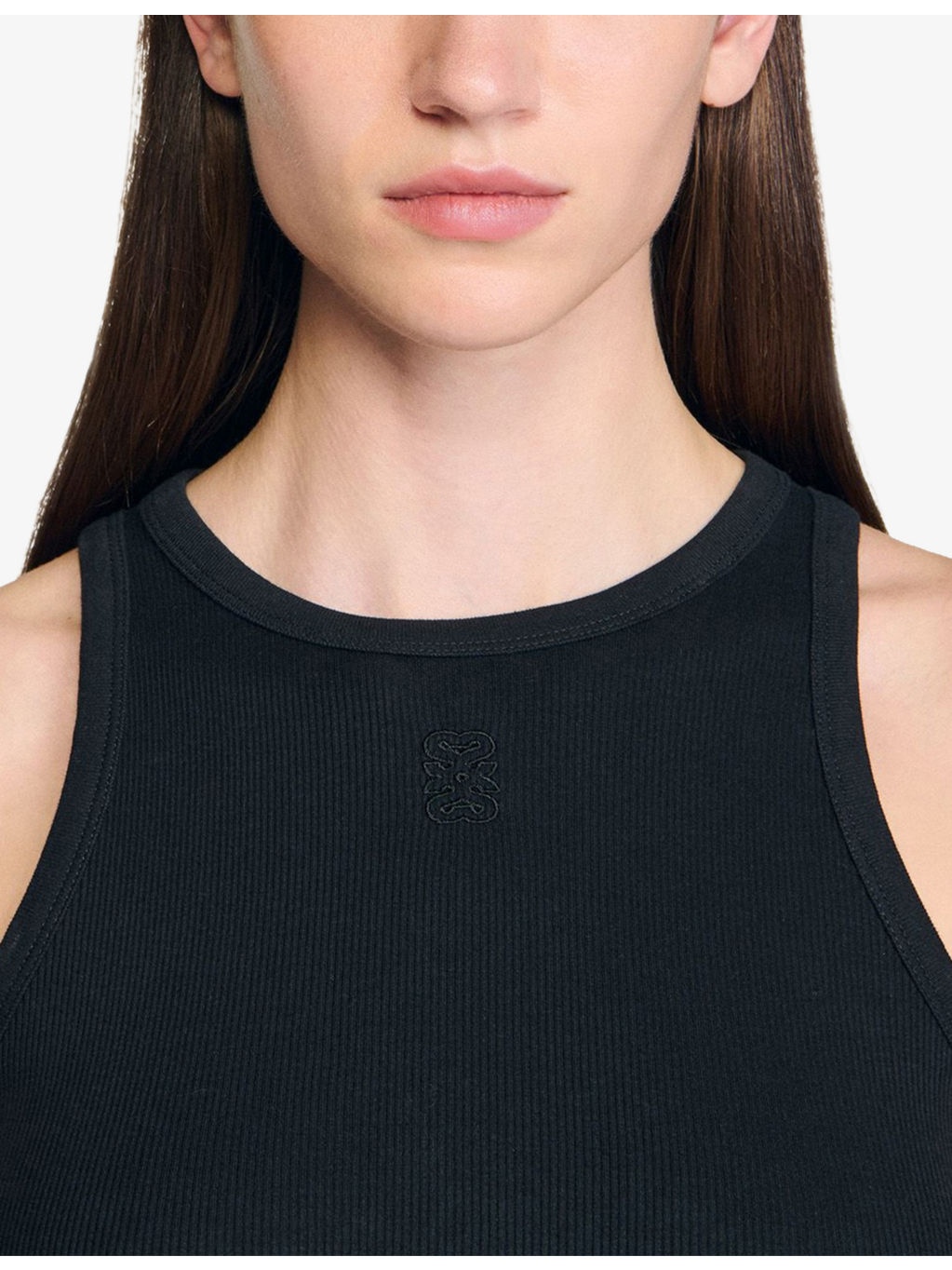 Rhinestone-embellished round-neck stretch-cotton tank top - 4
