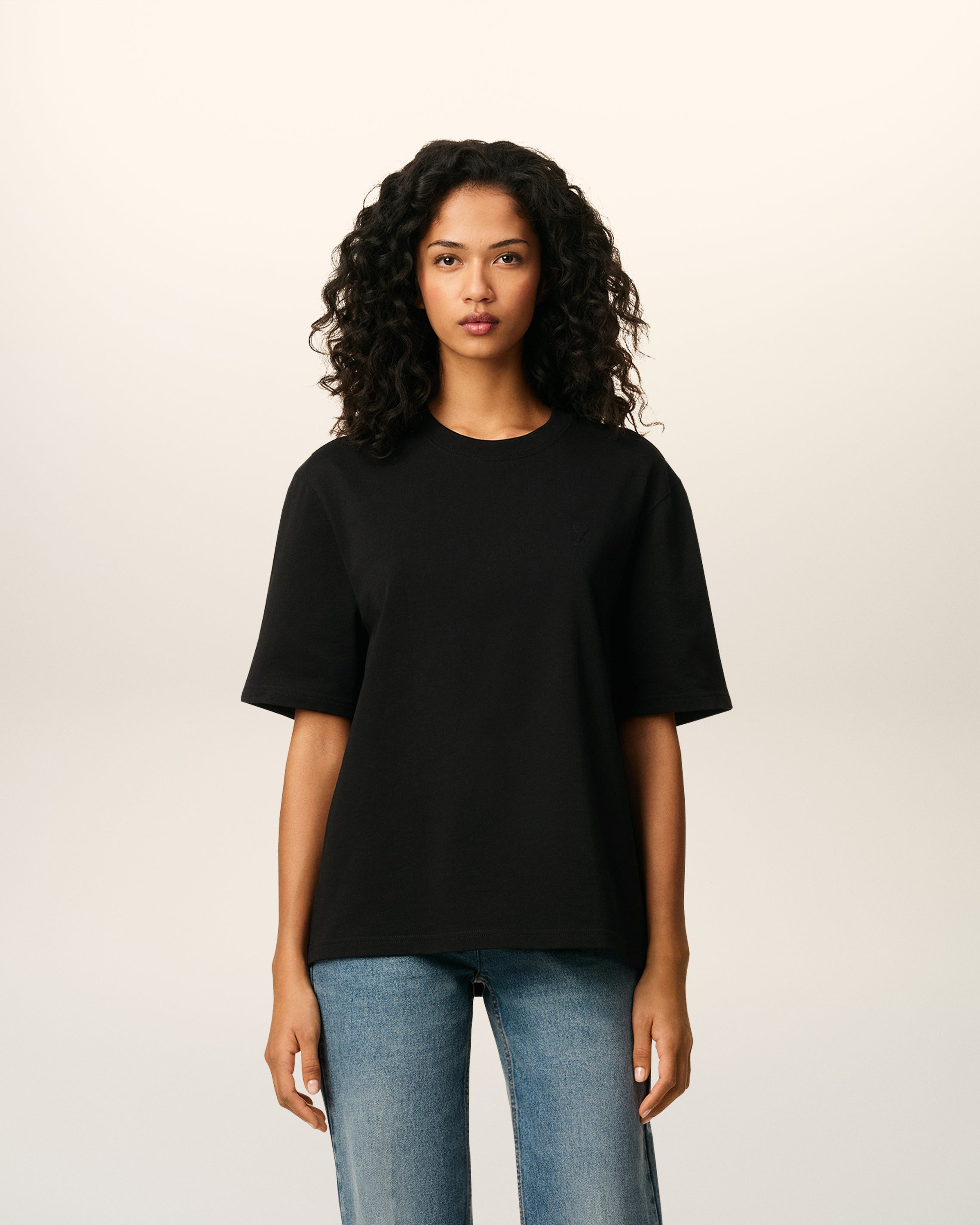 BLACK COTTON AMI DE COEUR T-SHIRT - 2