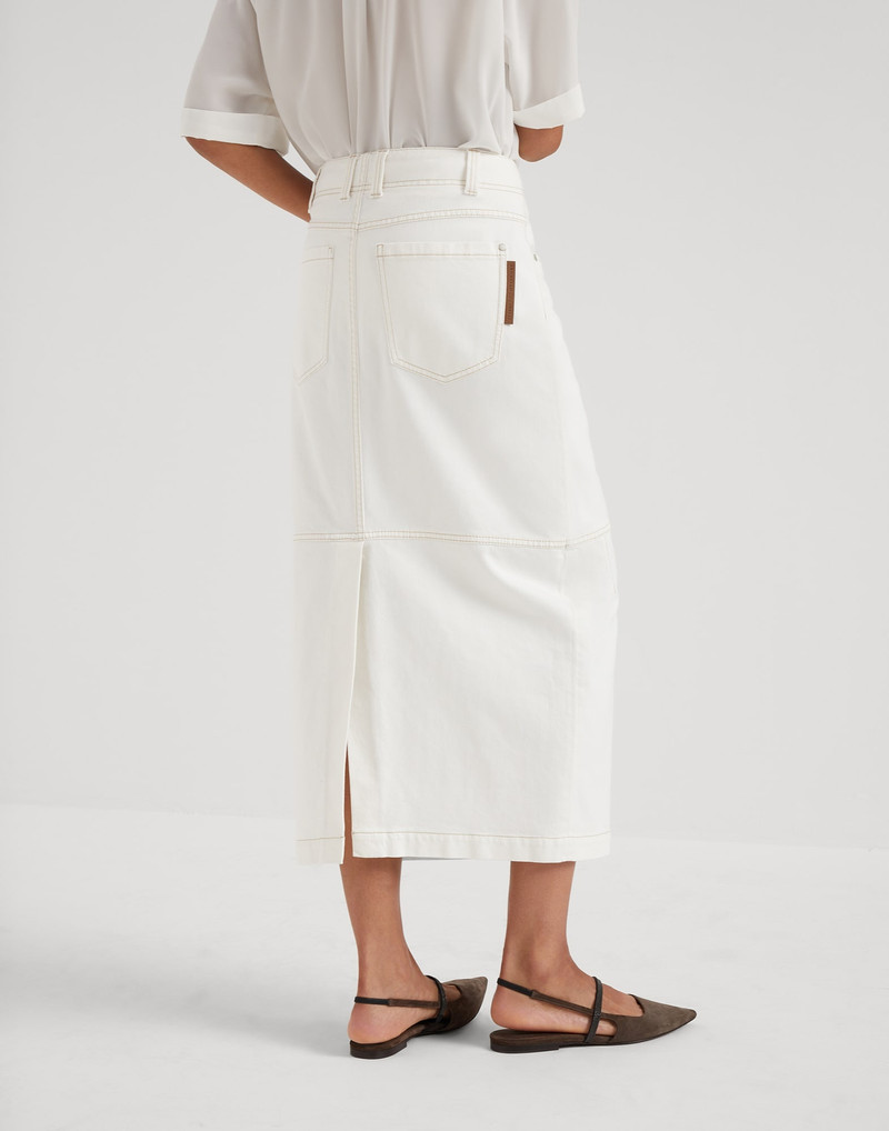 Brunello Cucinelli Dyed comfort soft denim curved midi skirt outlook