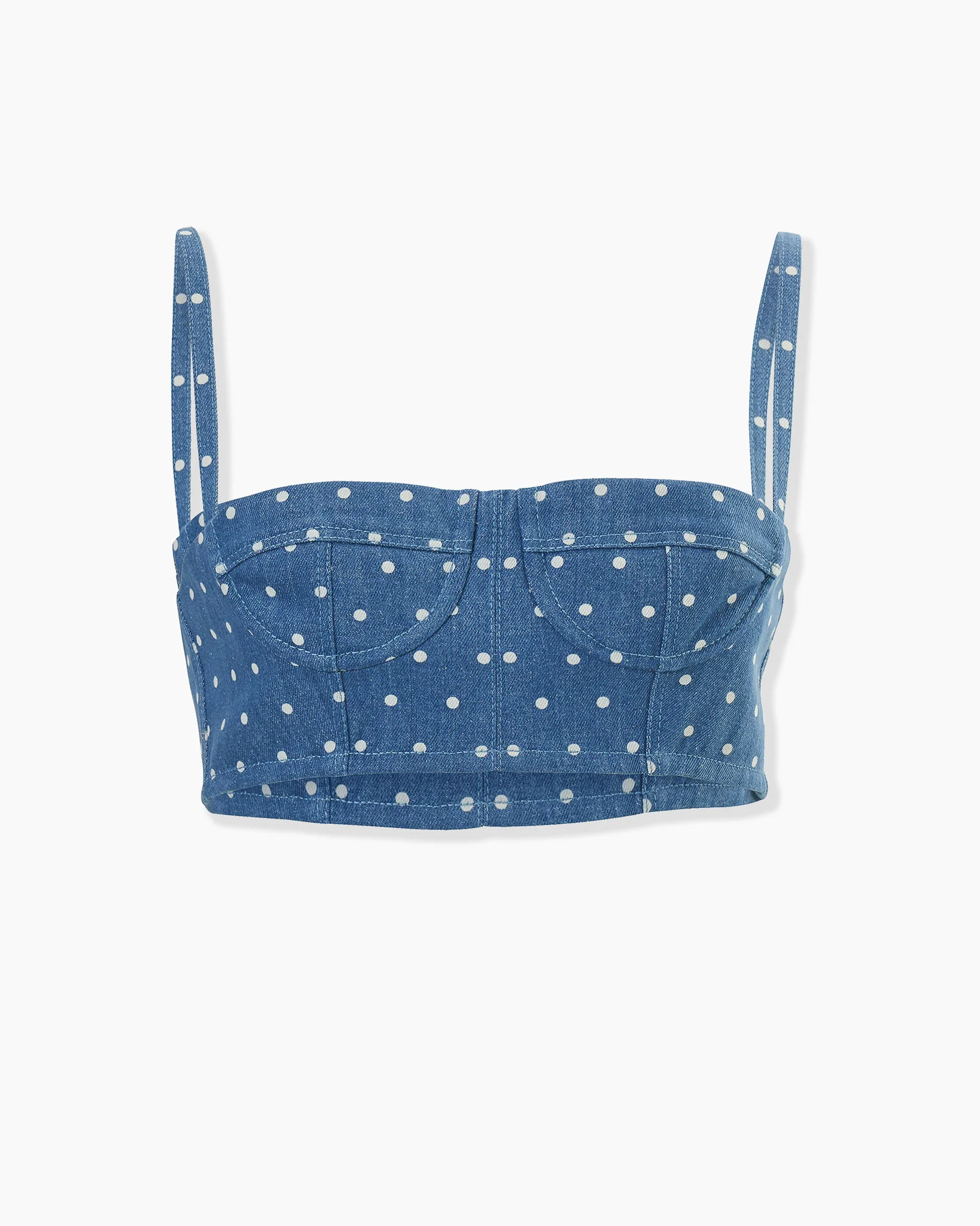 Polka Dot Denim Cropped Bustier Top - 1