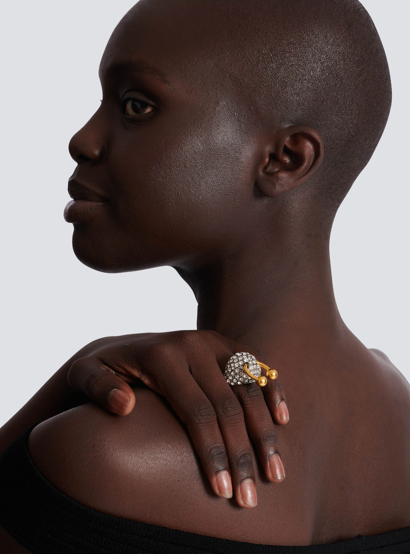 Balmain Piercing brass and rhinestone ring outlook