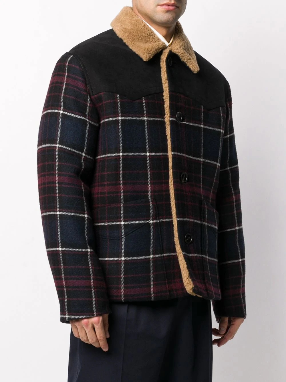 checked shearling jacket - 3