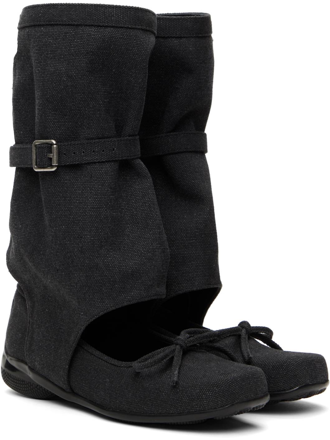 Gray Ballet Flat Cut-Out Boots - 4