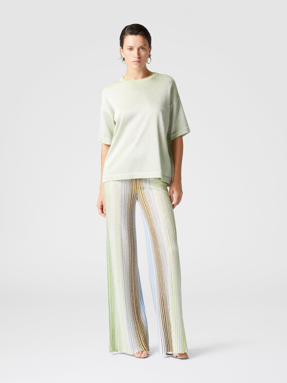 Partialized striped palazzo trousers with sequins - 2