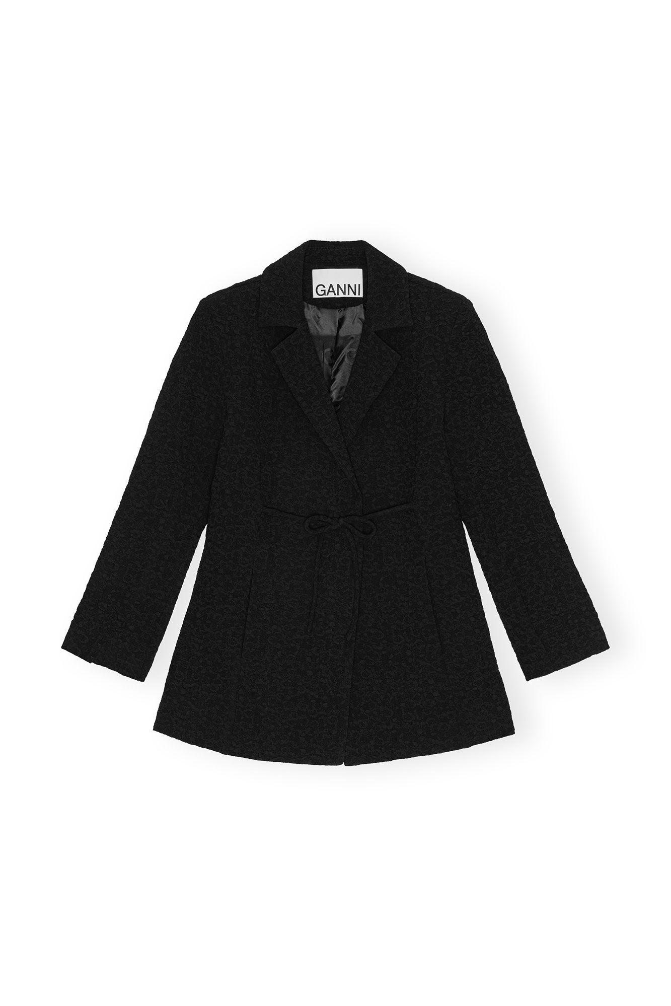 BLACK TEXTURED SUITING TIE STRING BLAZER - 1