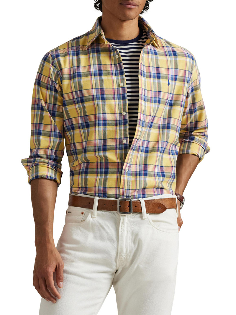 Men's Classic Plaid Cotton Oxford Shirt - Yellow Pink Multi 3