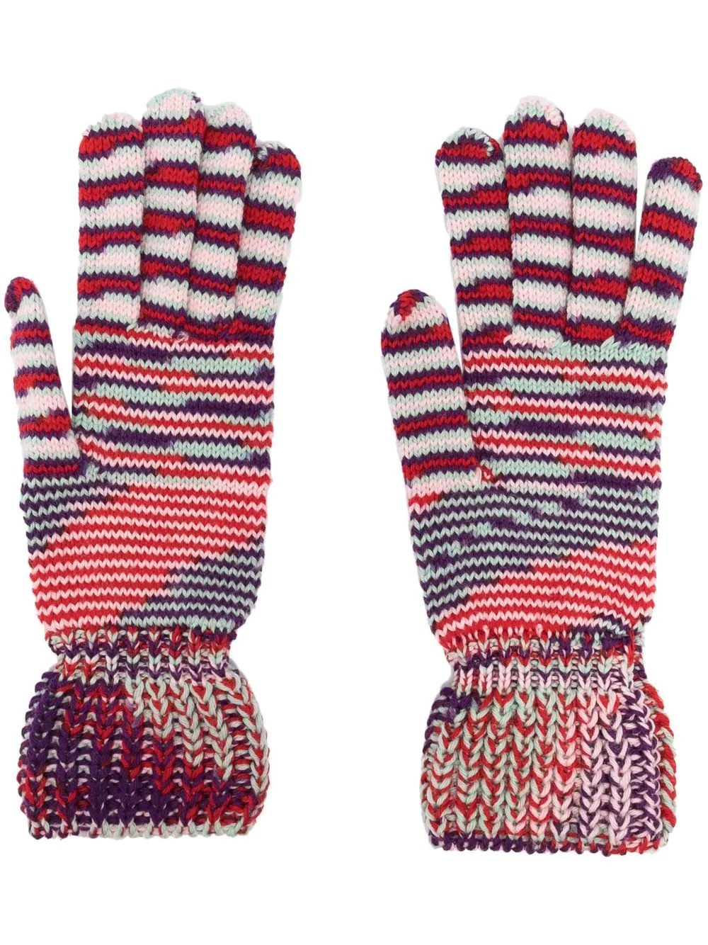 stripe-pattern knitted gloves - 1