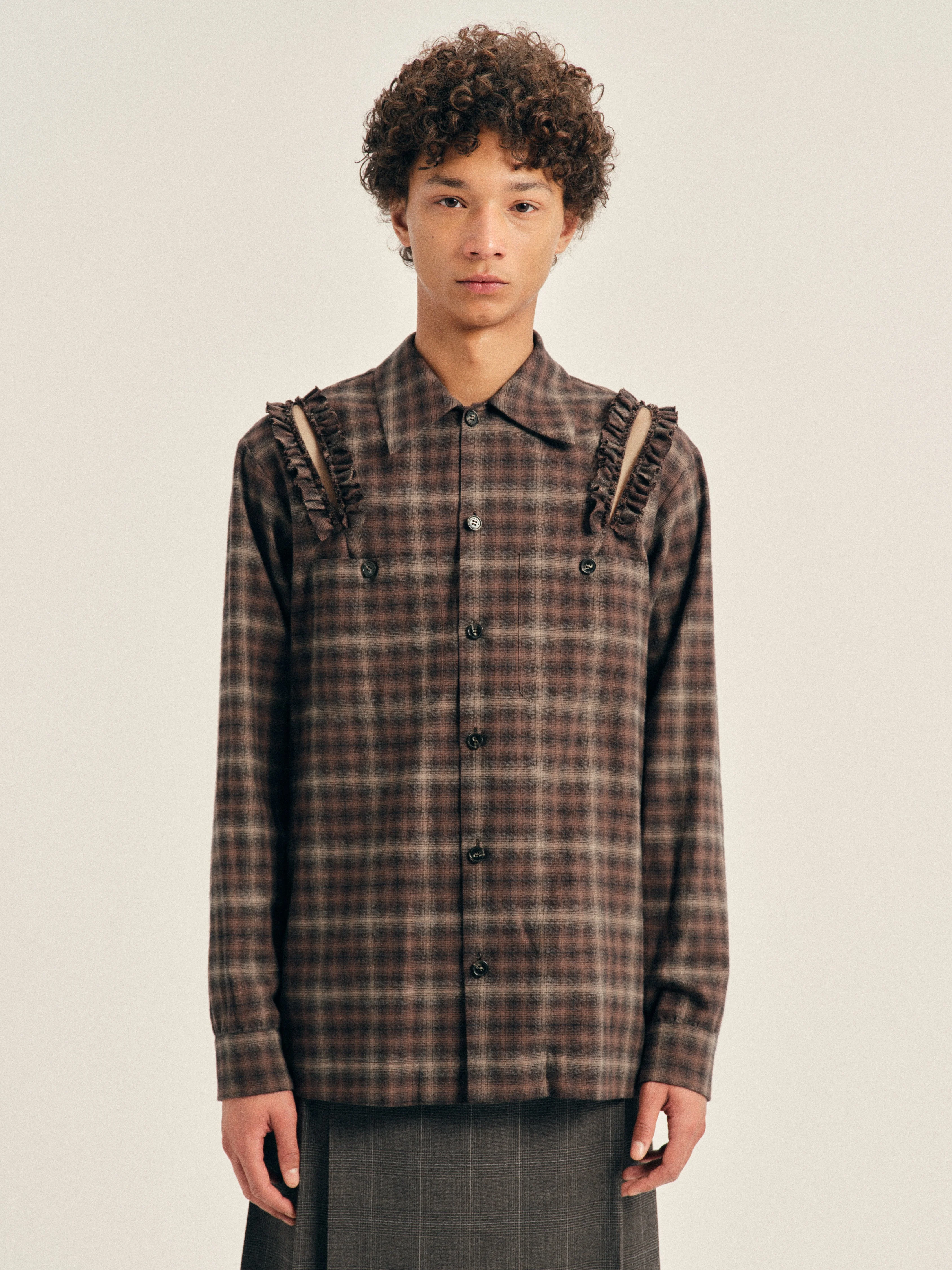 Ruffle Slash Flannel Shirt - 1