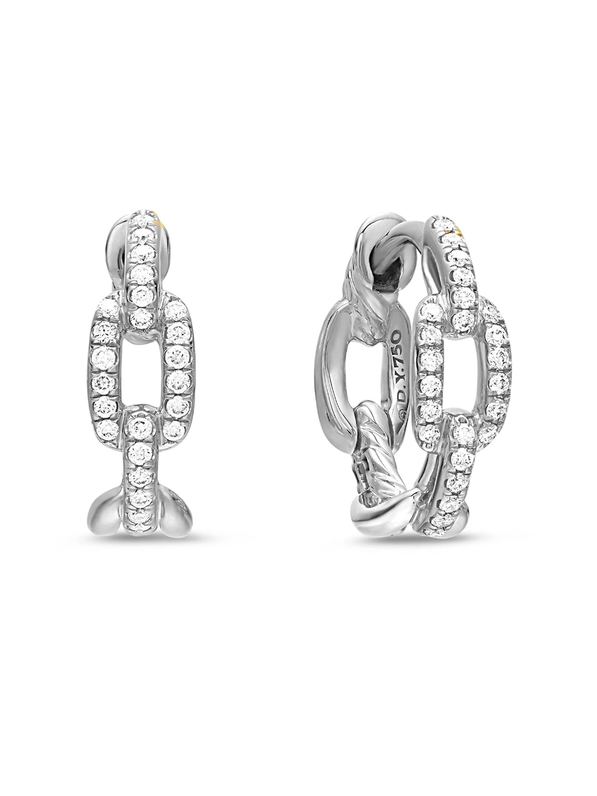 Women's Stax Chain Link Huggie Hoop Earrings in 18K White Gold with Diamonds, 12.5mm - Diamond - 1