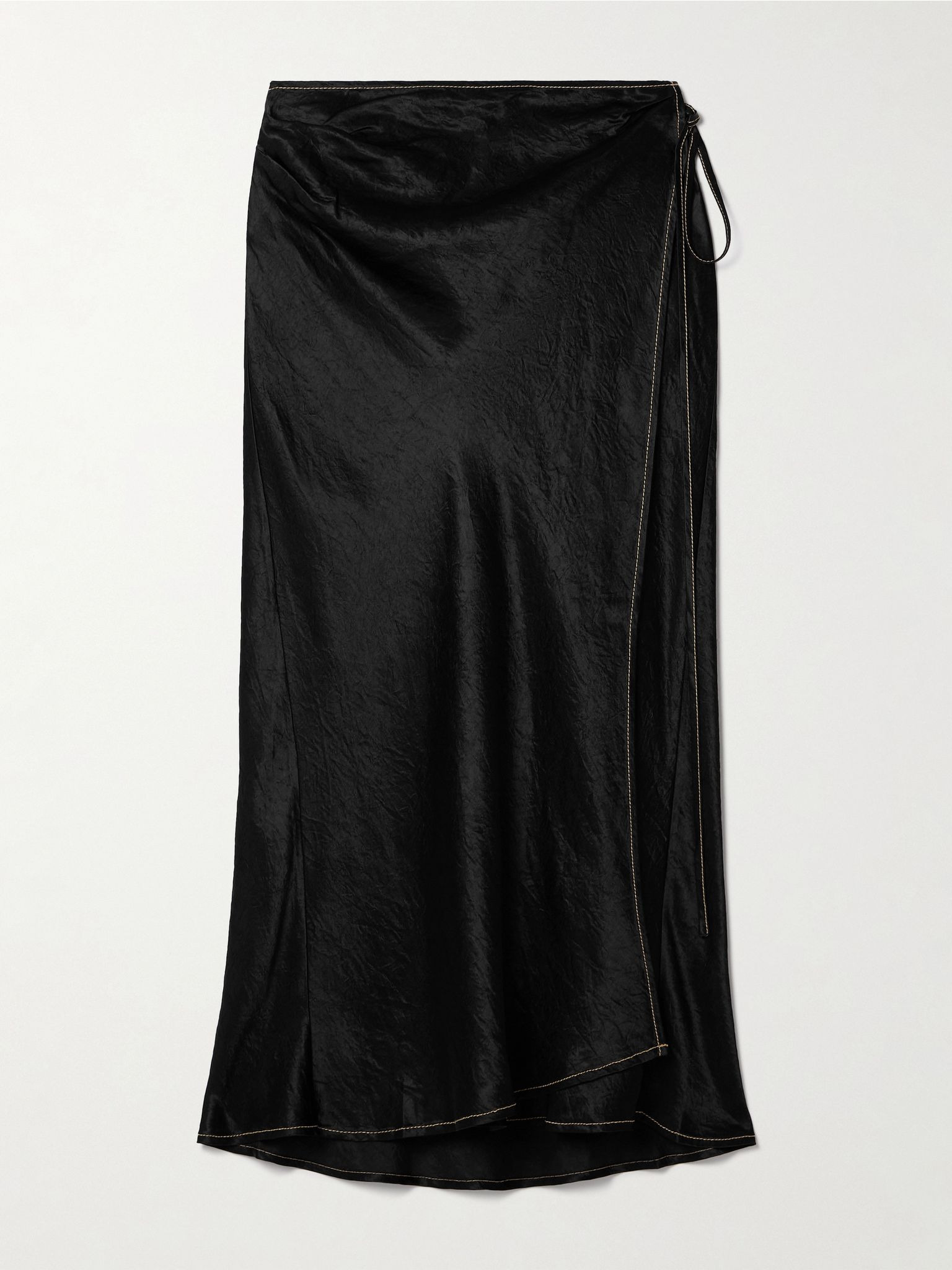 Wrap-effect crinkled-satin midi skirt Black - 1