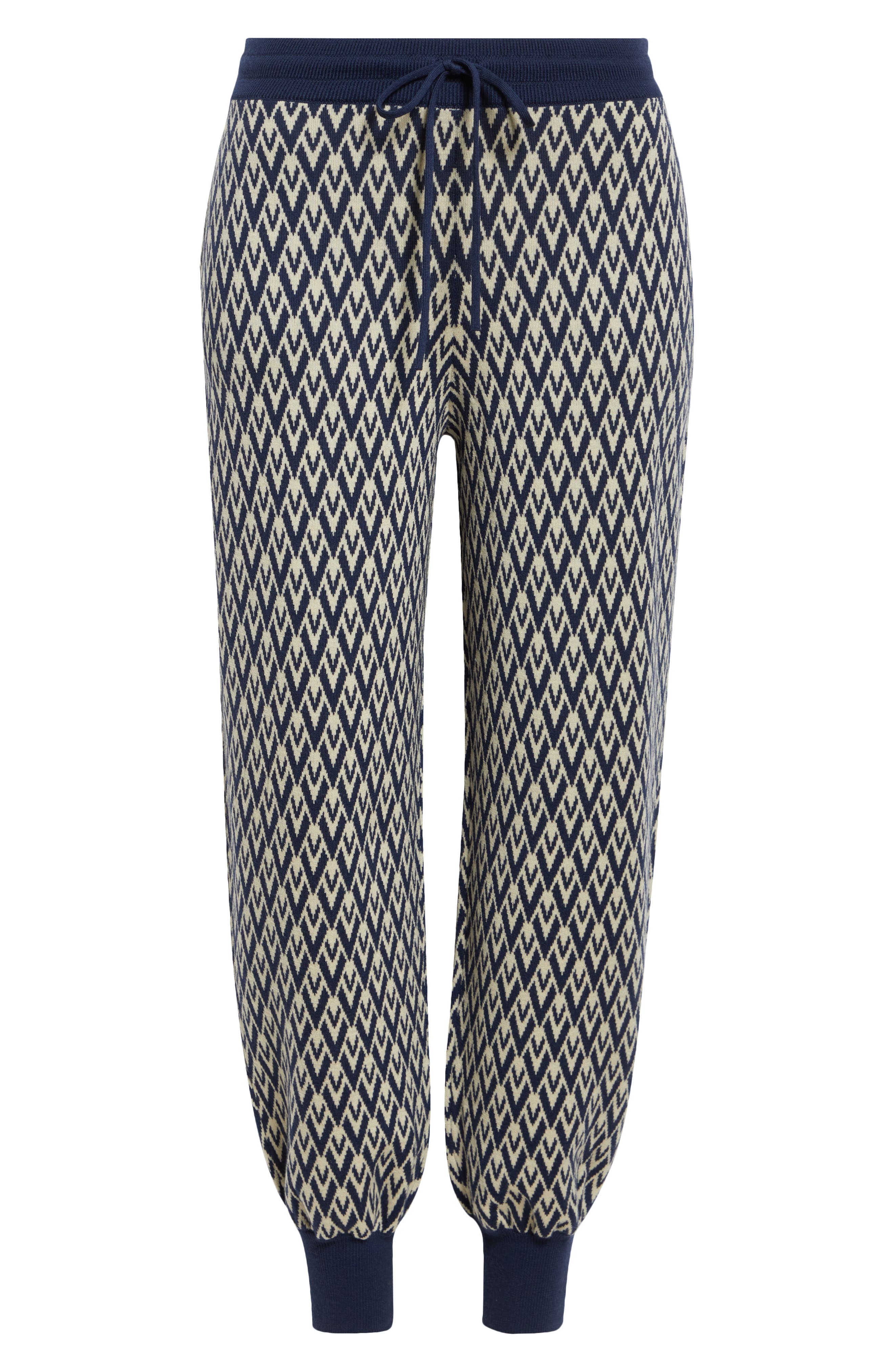Valentino Garavani Toute la V Jacquard Virgin Wool Joggers in Navy/Cream at Nordstrom - 6