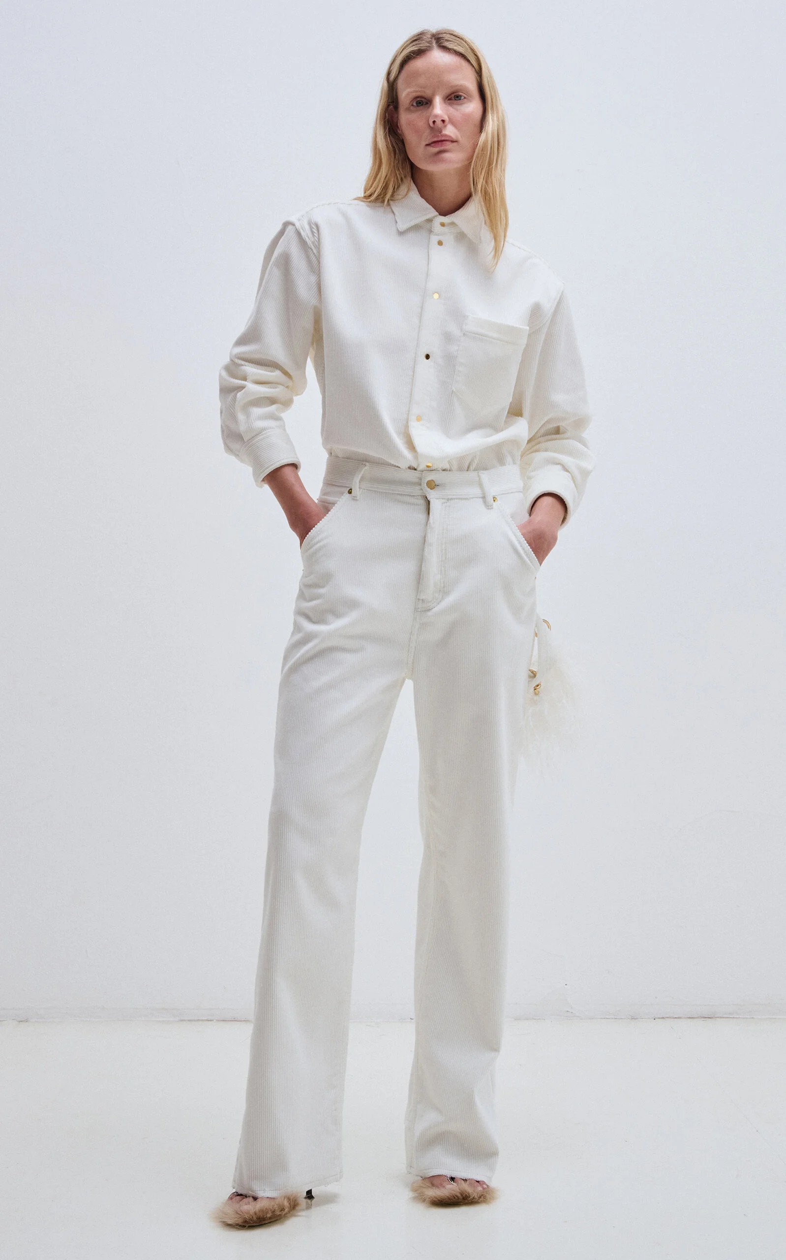 Lisa Cotton Corduroy Carpenter Jeans white - 1