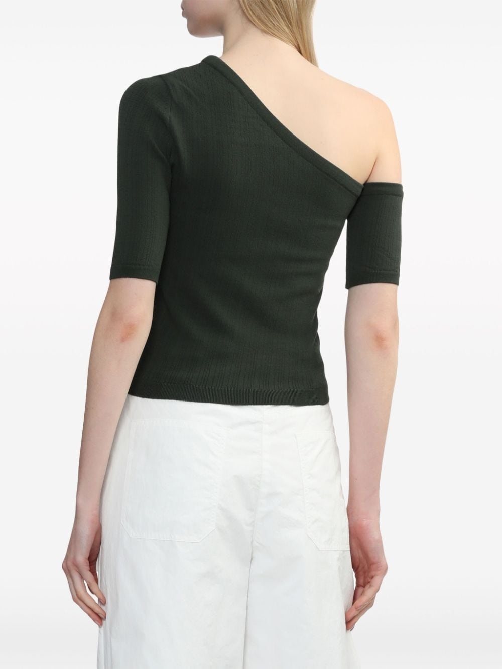 ribbed-knit one-shoulder top - 4