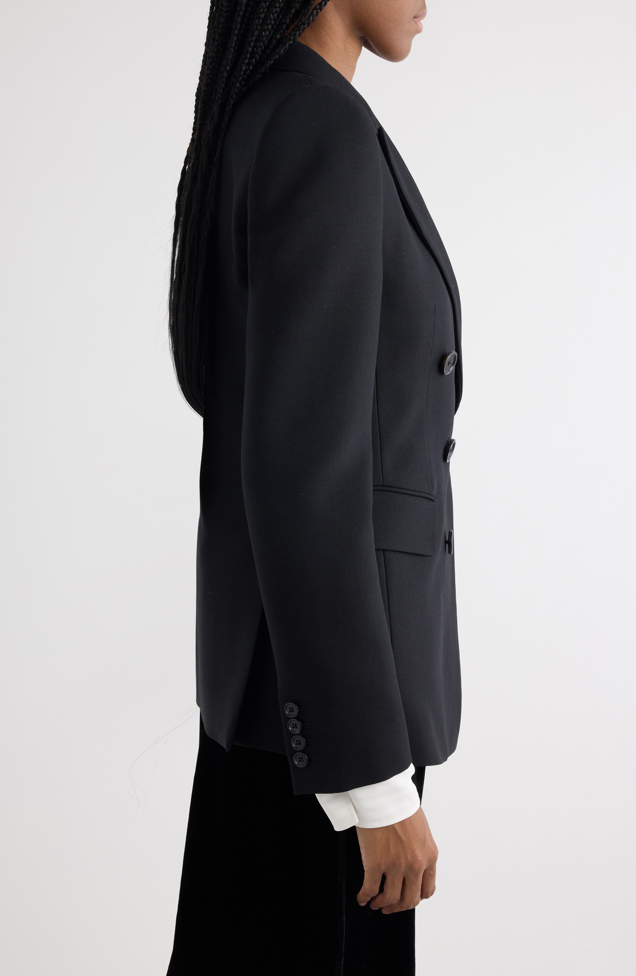 Chloé Double Breasted Virgin Wool Grain de Poudre Blazer in Black at Nordstrom - 4