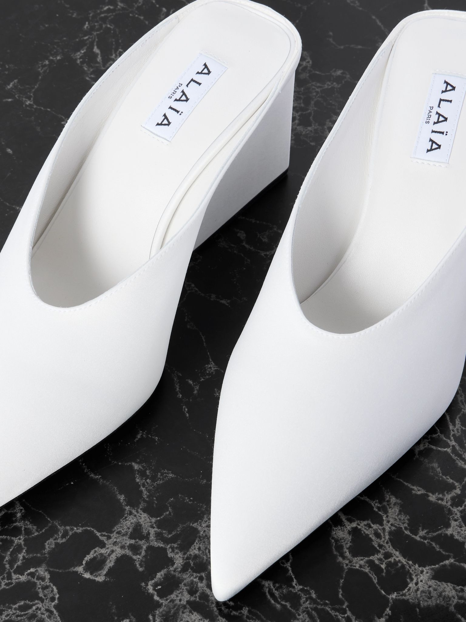 Satin point-toe wedge mules White - 4