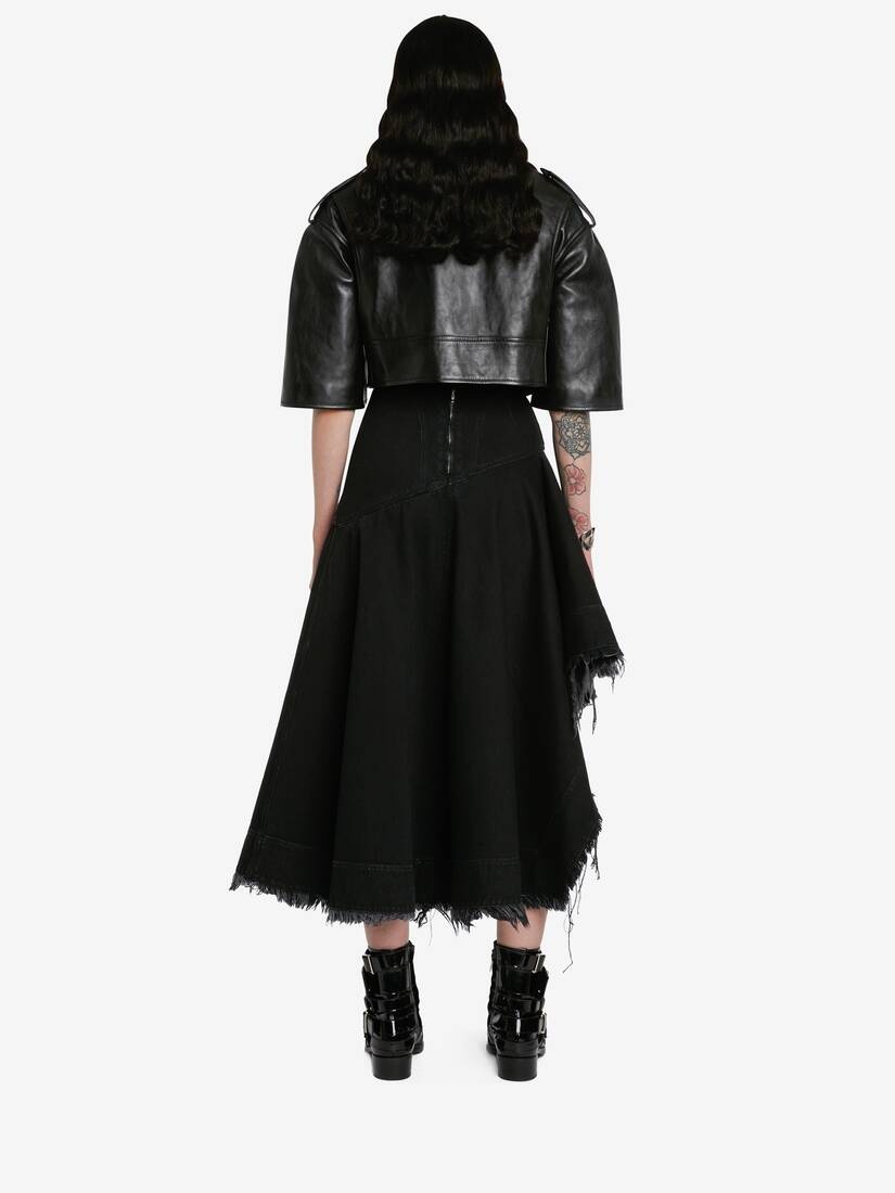 Women's Cropped Biker Jacket in Black - 4