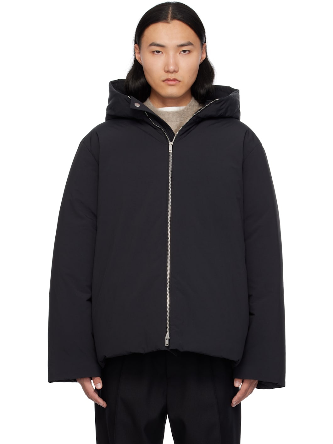 Black Hooded Down Jacket - 1