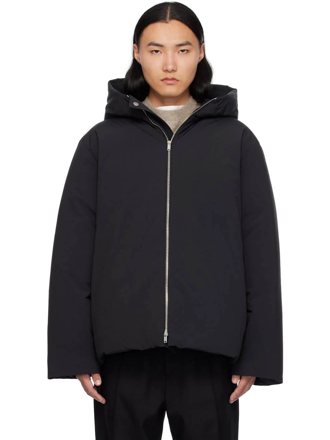 Black Hooded Down Jacket - 1