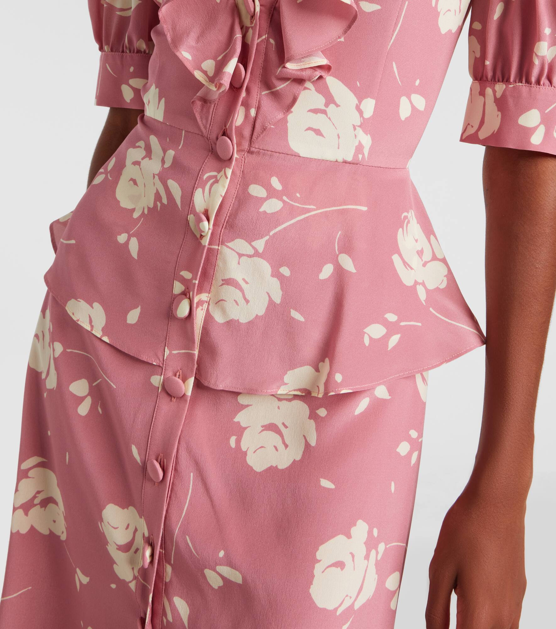 Floral ruffled silk midi dress - 5