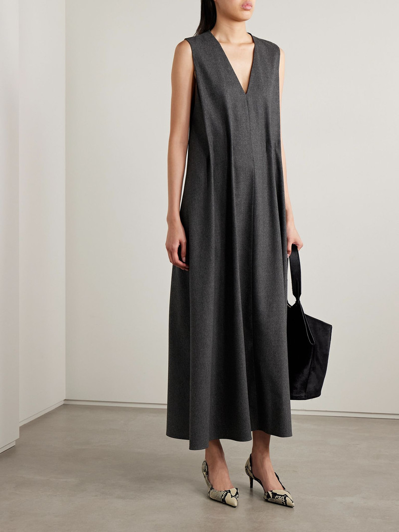 KHAITE Syd pleated wool midi dress Dark gray outlook