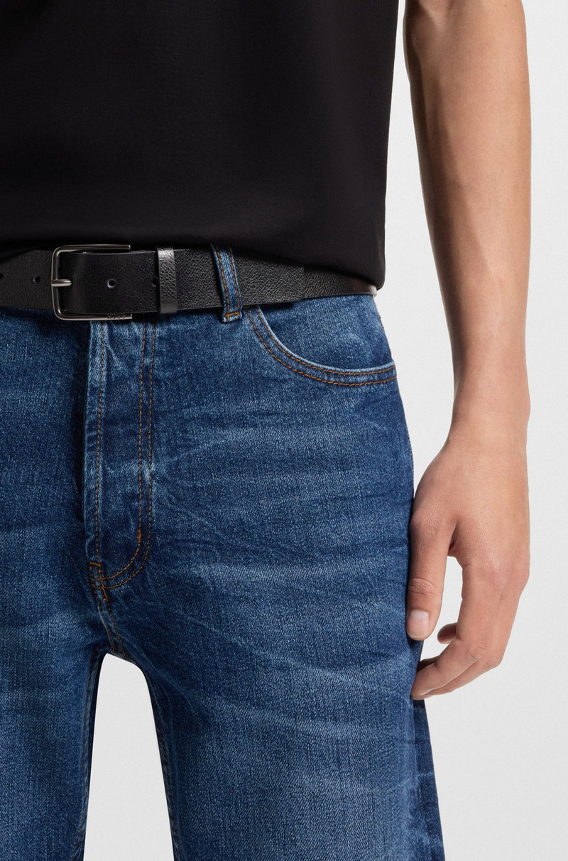 HUGO LEATHER BELT WITH BRUSHED-GUNMETAL BUCKLE outlook