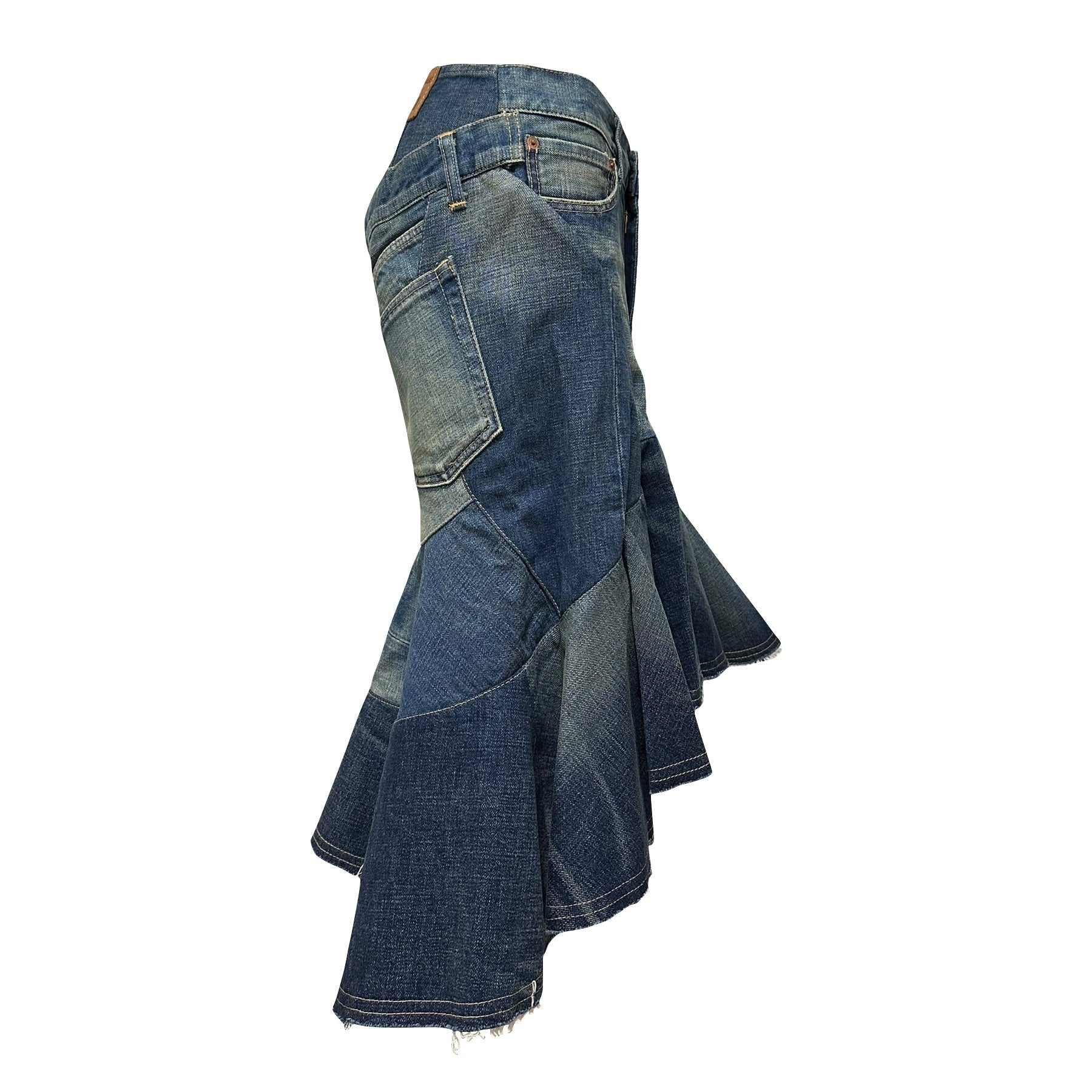 JUNYA WATANABE Fall Winter 2013 Denim Patchwork Mermaid Midi Skirt - 3