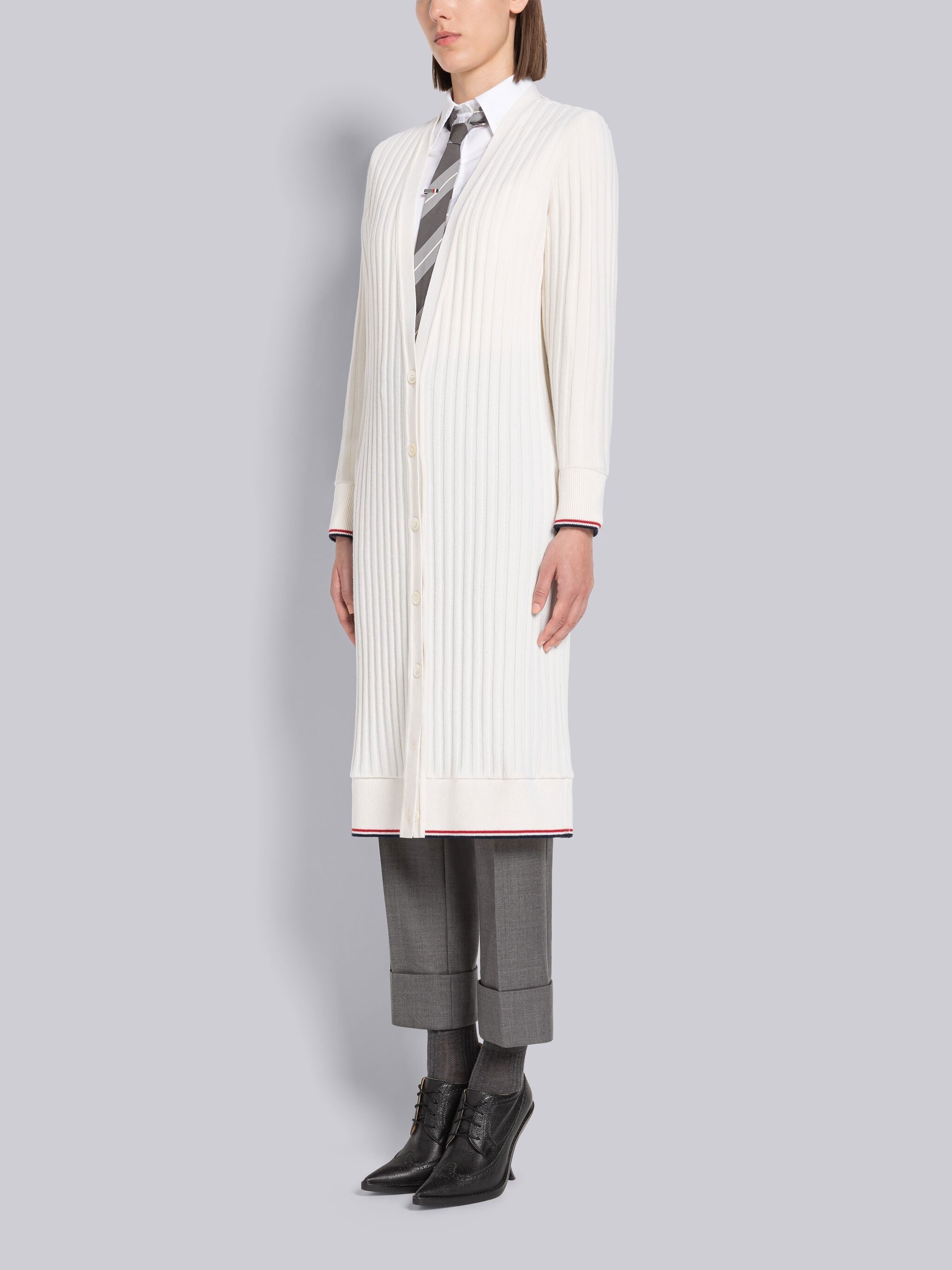 Wide Rib Cashmere Tipping Cardigan Dress - 2