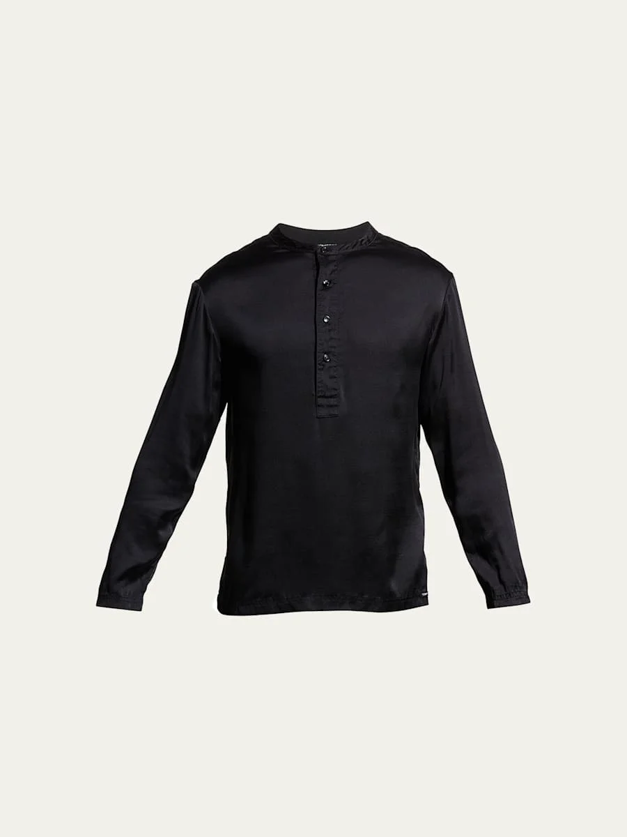 Men's Silk Henley Pajama Shirt - 1