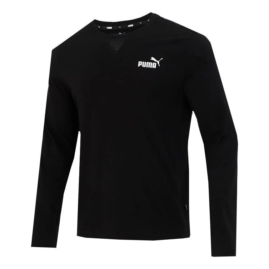 PUMA Logo Print Training Sports Breathable Round Neck Long sleeve T Shirt Men s Black 589027-01 - 1