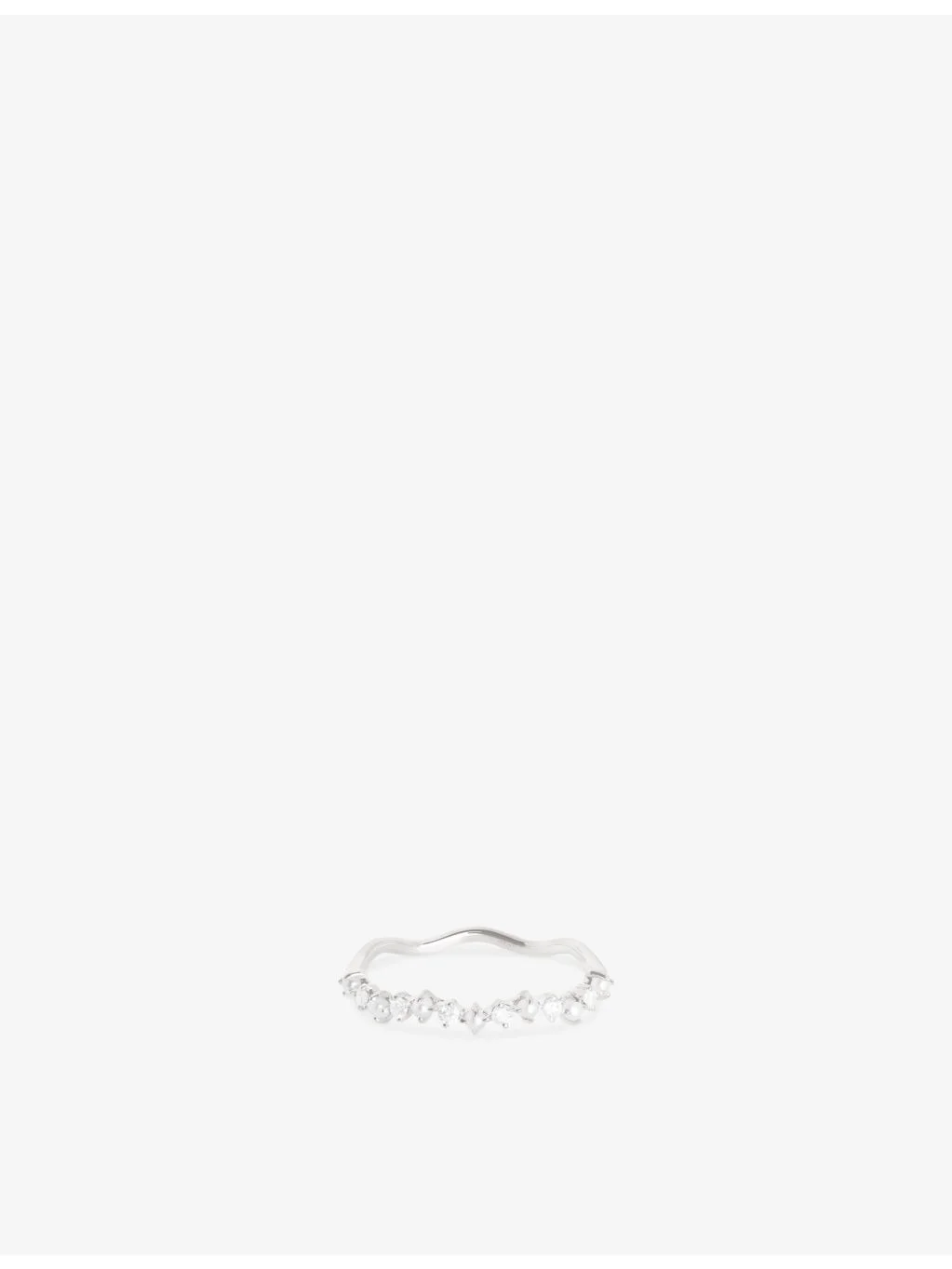 Wave 14ct White Gold, Cultured Pearl and Lab-Grown Diamond Band Ring - 1