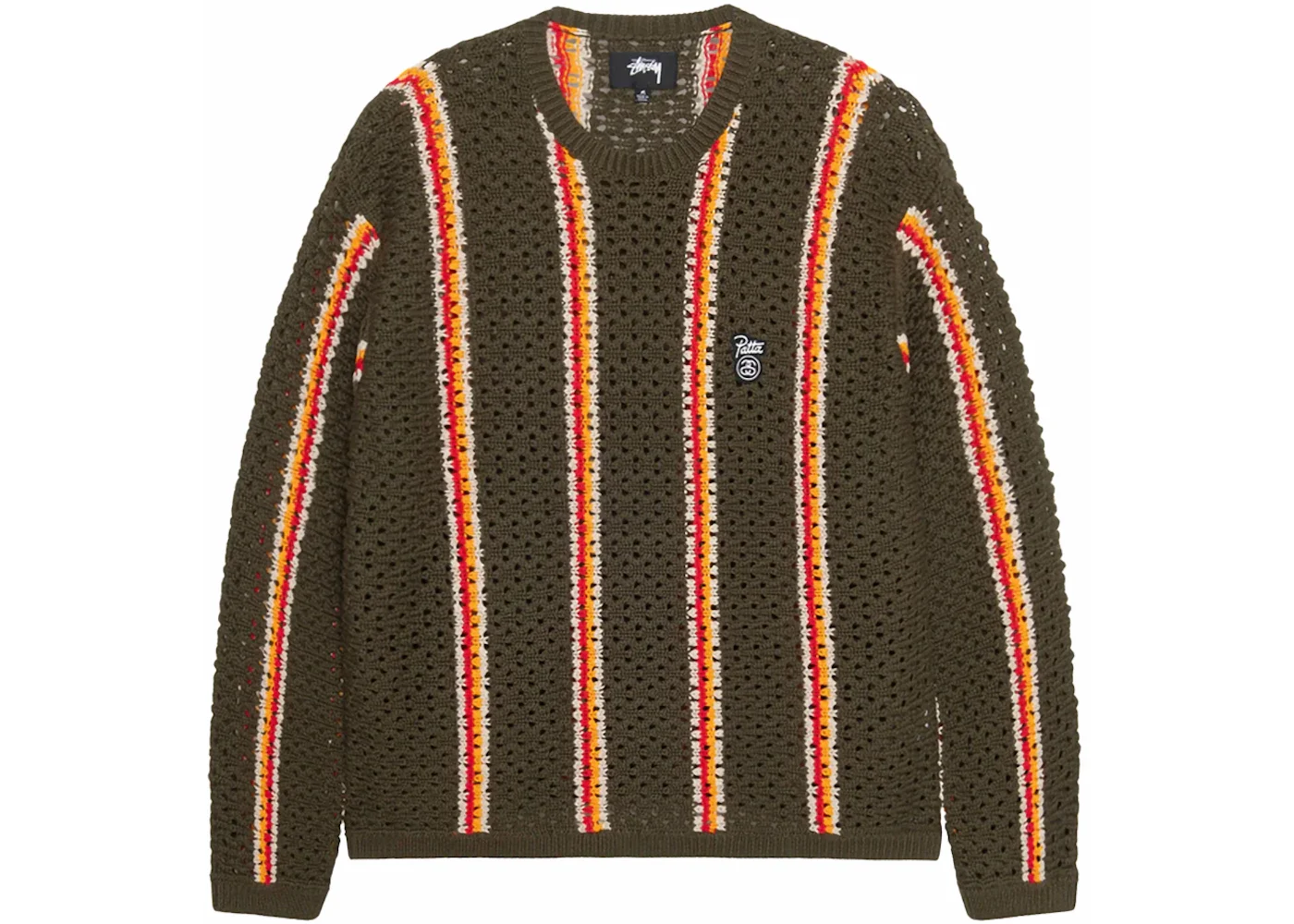 Stussy x Patta Striped Loose Gauge Sweater Olive - 1