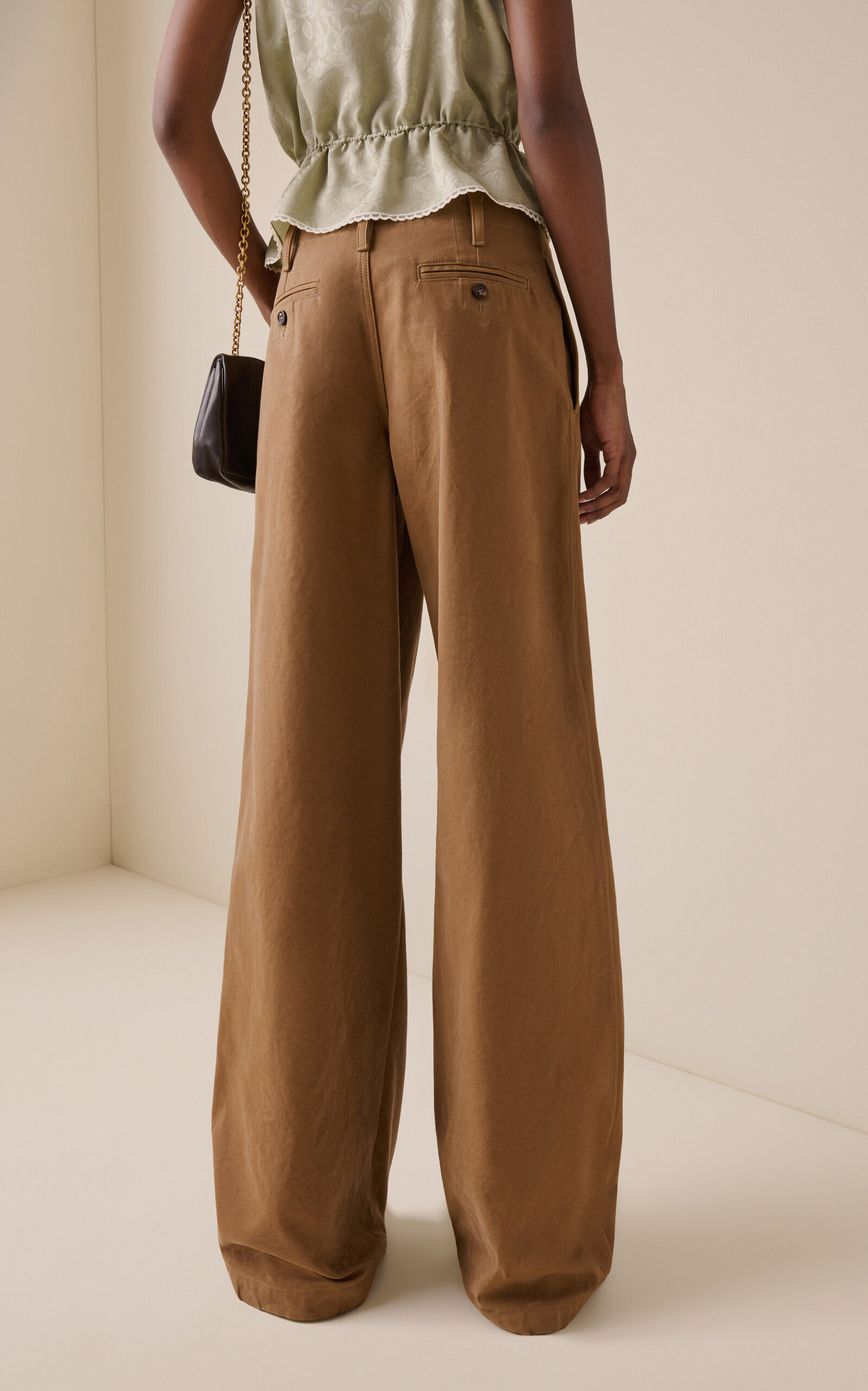 Pleated Organic Cotton Canvas Wide-Leg Pants brown - 4