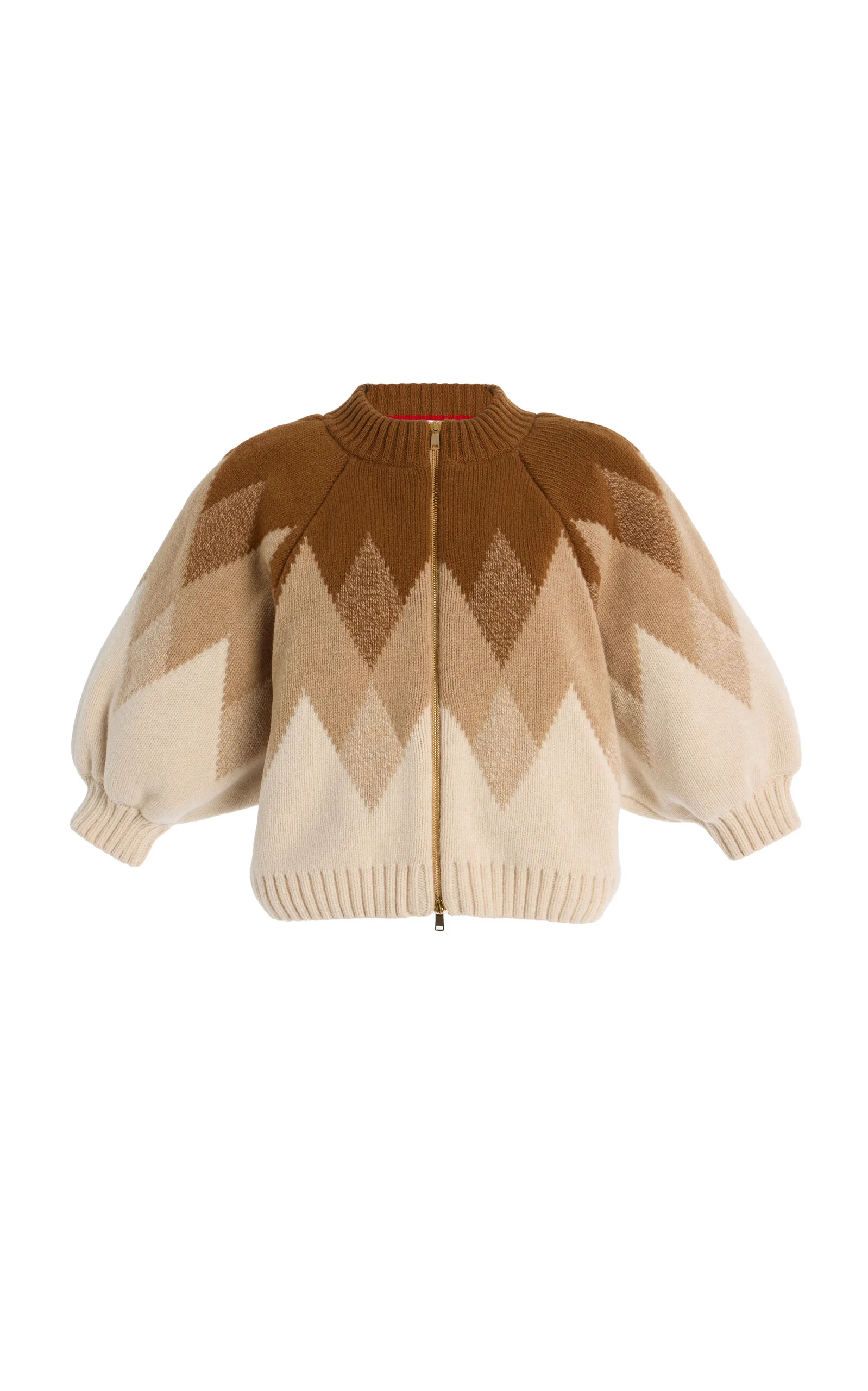 The Innes Puff-Sleeve Jacquard Wool Top brown - 1