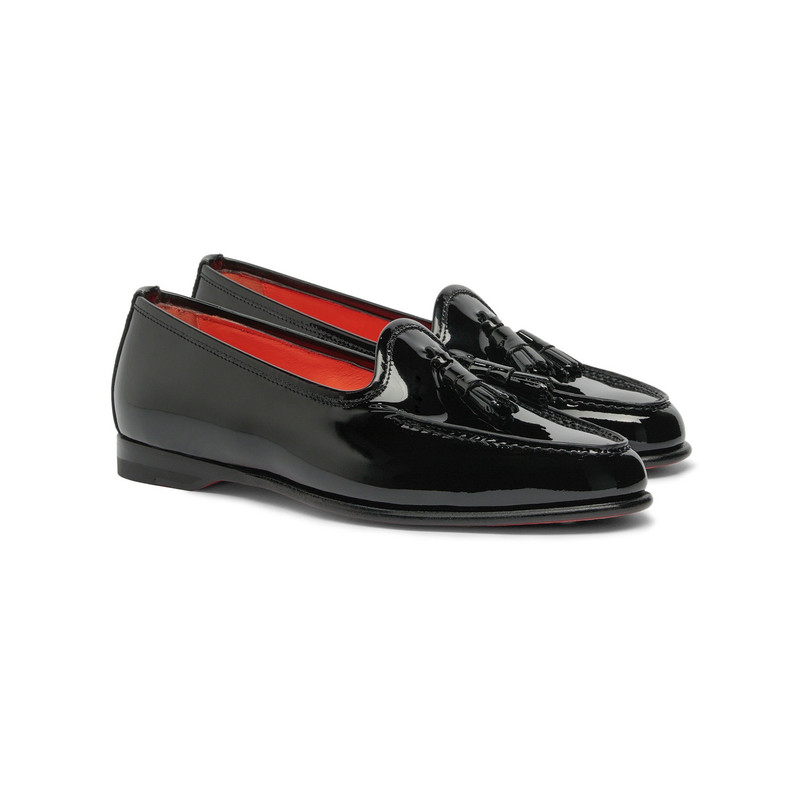 Santoni Women’s black patent leather Andrea tassel loafer outlook