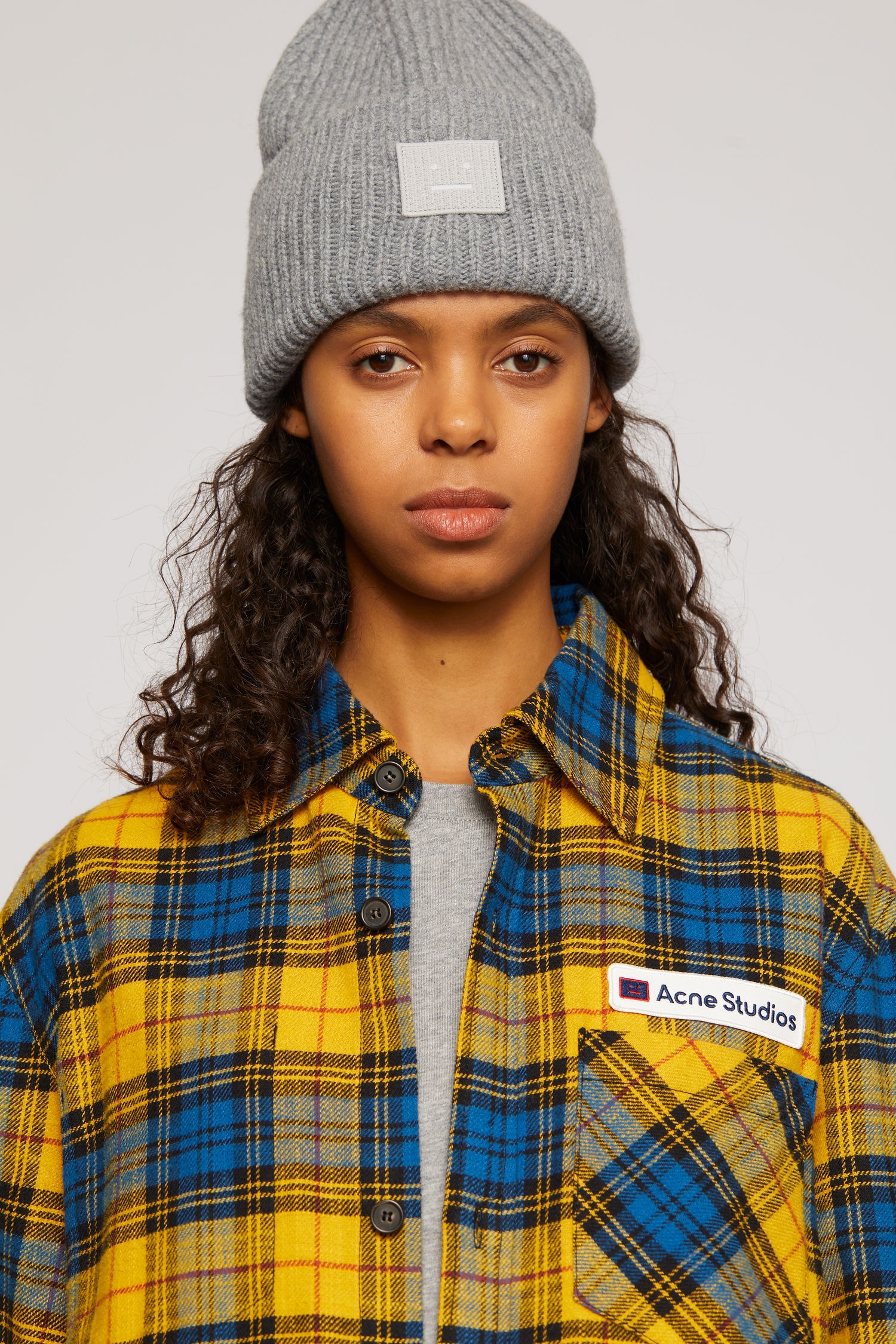 Acne Studios Rib knit beanie hat grey melange | REVERSIBLE