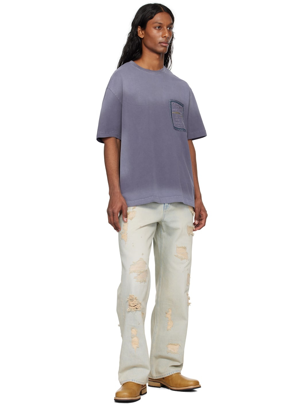 Purple Dyed Slogan T-shirt - 4