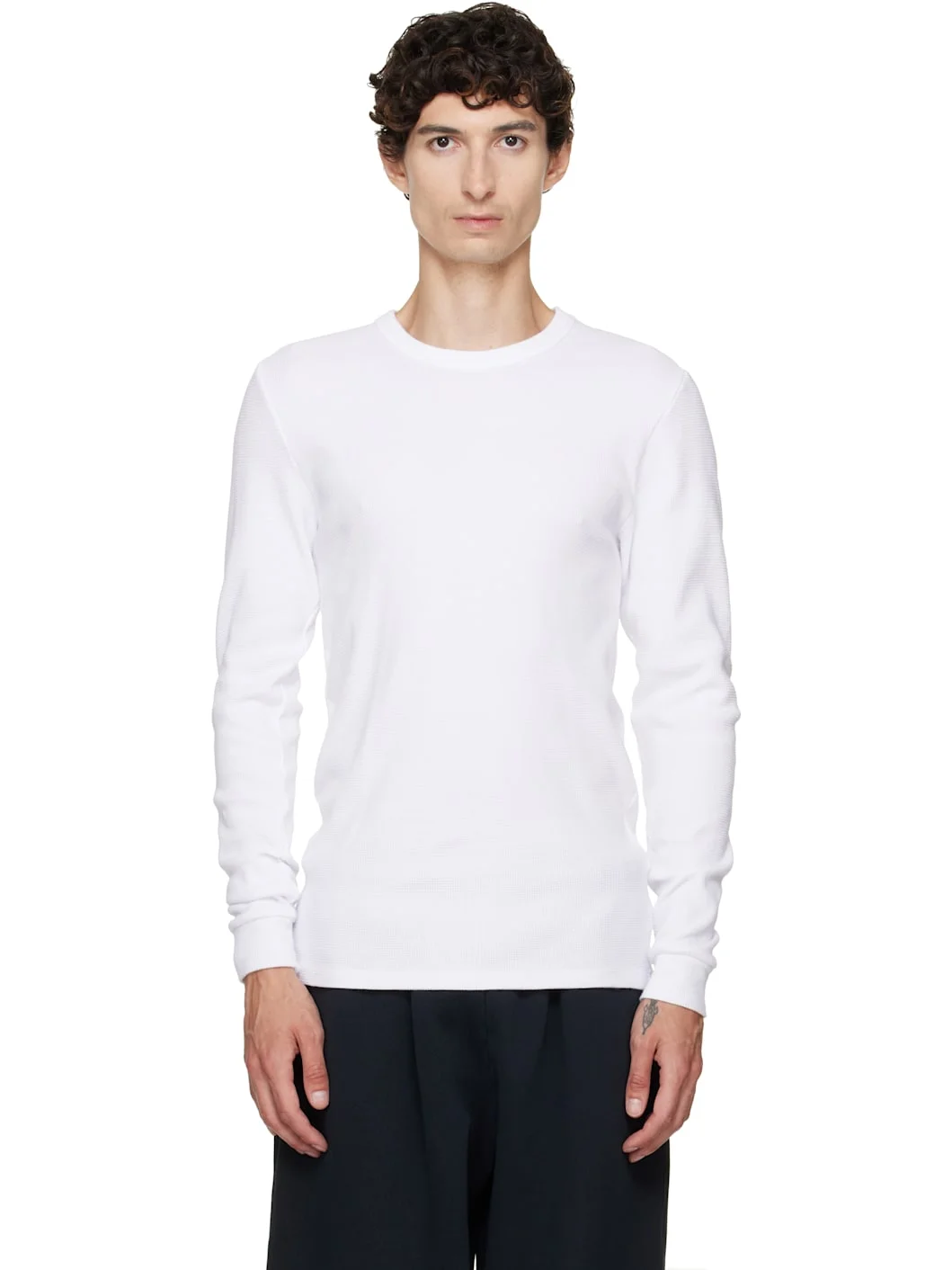 White Thermal Fitted Long Sleeve T-shirt - 1