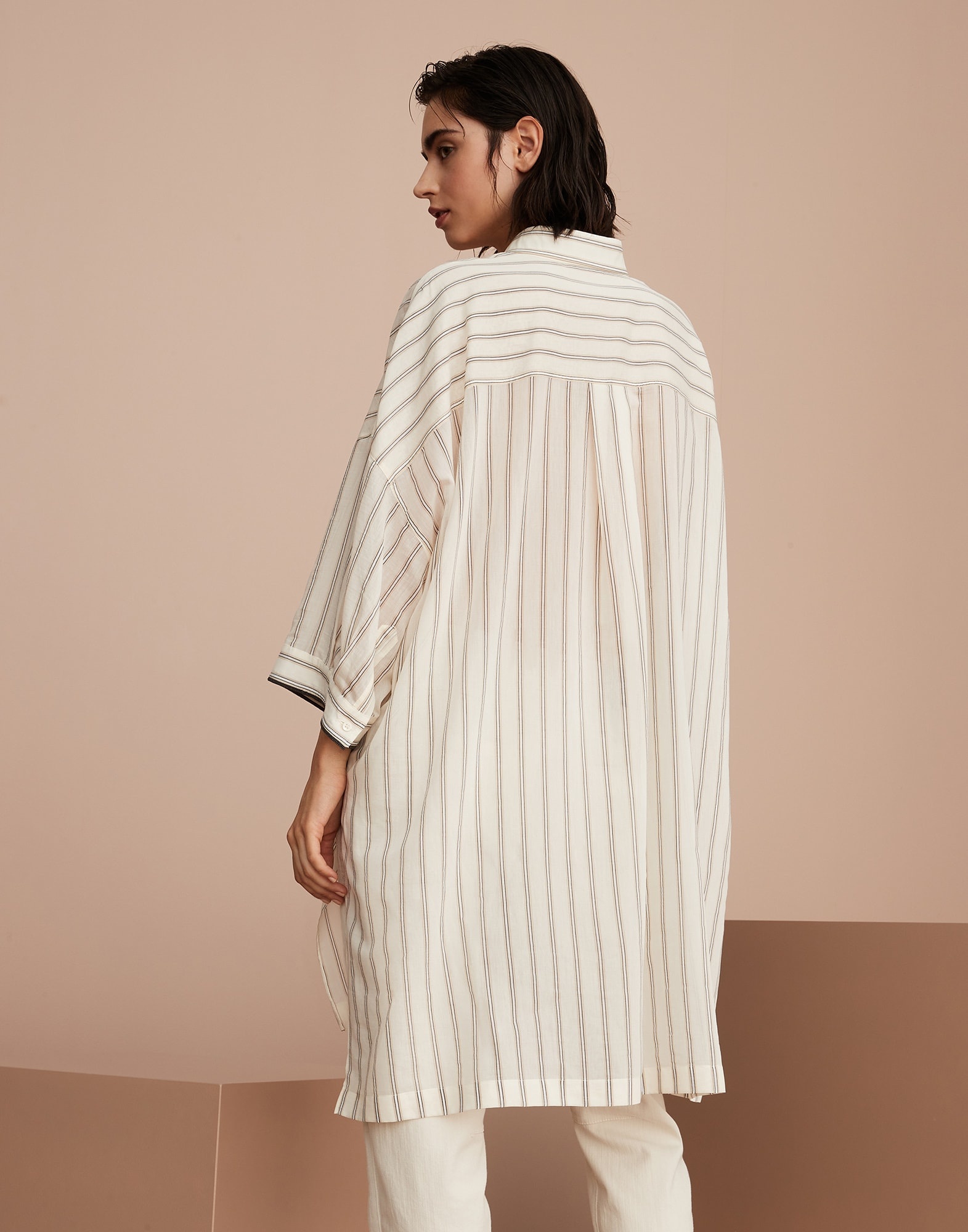 Cotton and silk striped poplin shirt with shiny cuff details - 2