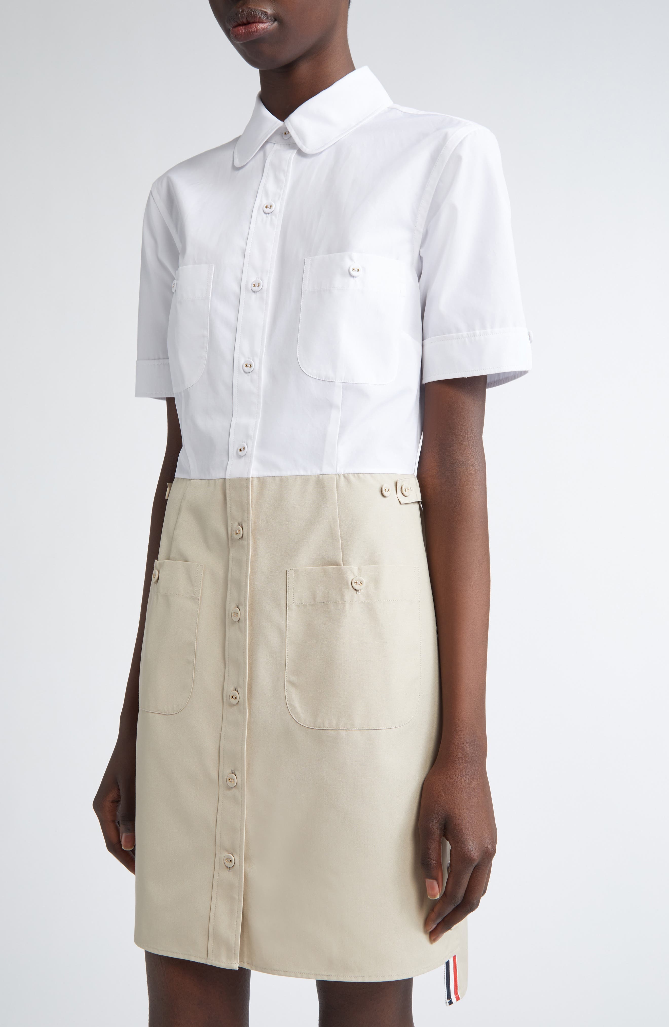 Thom Browne Short Sleeve Shirtdress in Khaki at Nordstrom - 4