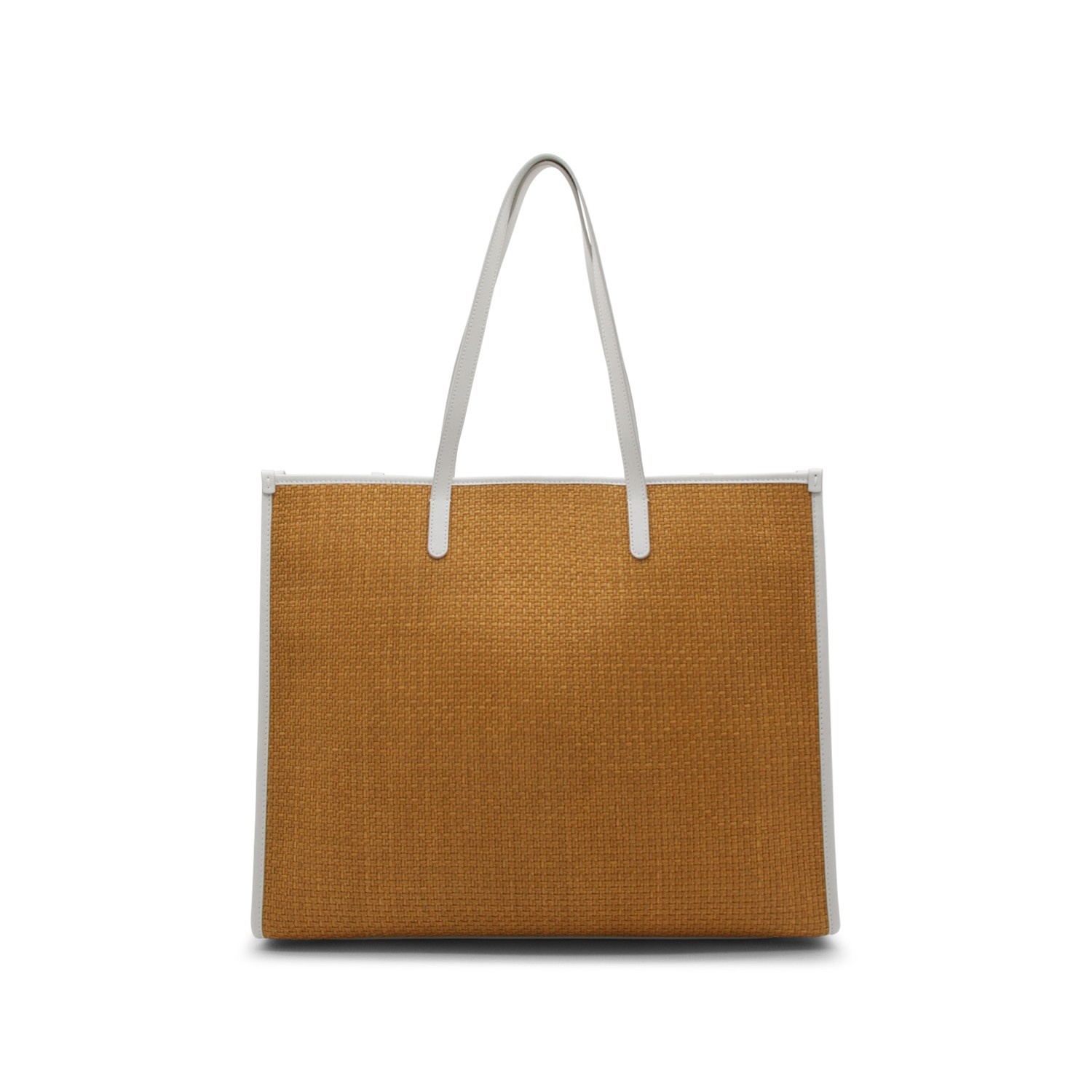 BEIGE RAFFIA AND WHITE LEATHER TOTE BAG - 3