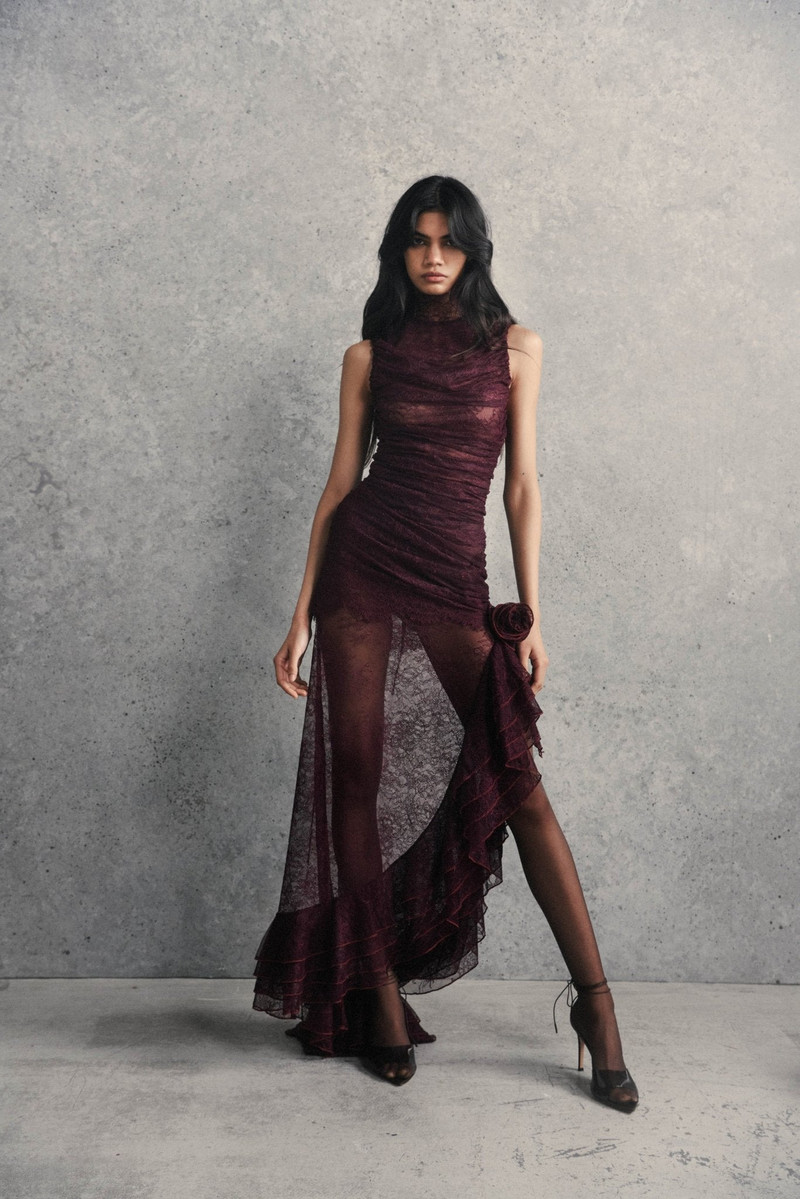 AUSTERE MAXI DRESS IN MAROON LACE 4