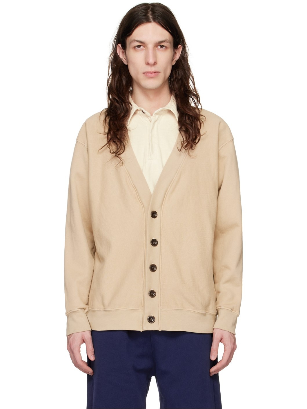 Beige Y-Neck Cardigan - 1