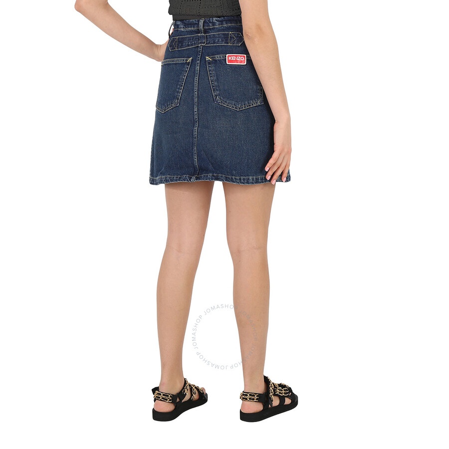 Kenzo Dark Stone Blue Denim Flared Mini Skirt - 4