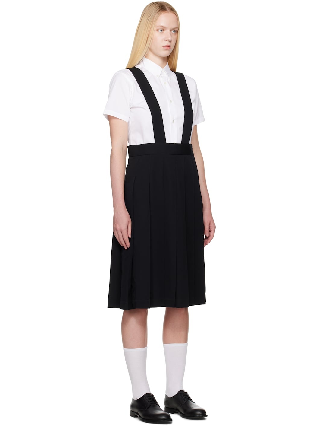 Black Pleated Pinafore Midi Skirt - 2