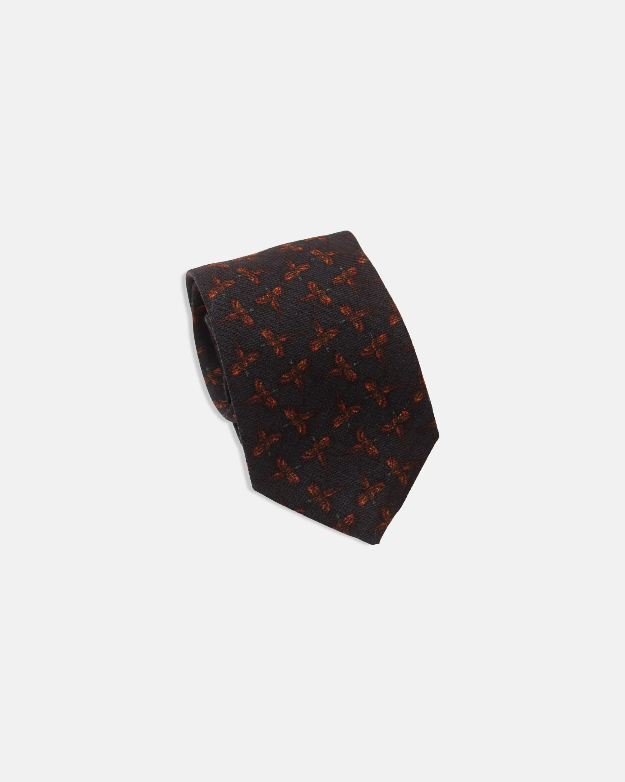 MADE-IN-ENGLAND NAVY PHEASANT WOOL CHALLIS TIE - 1