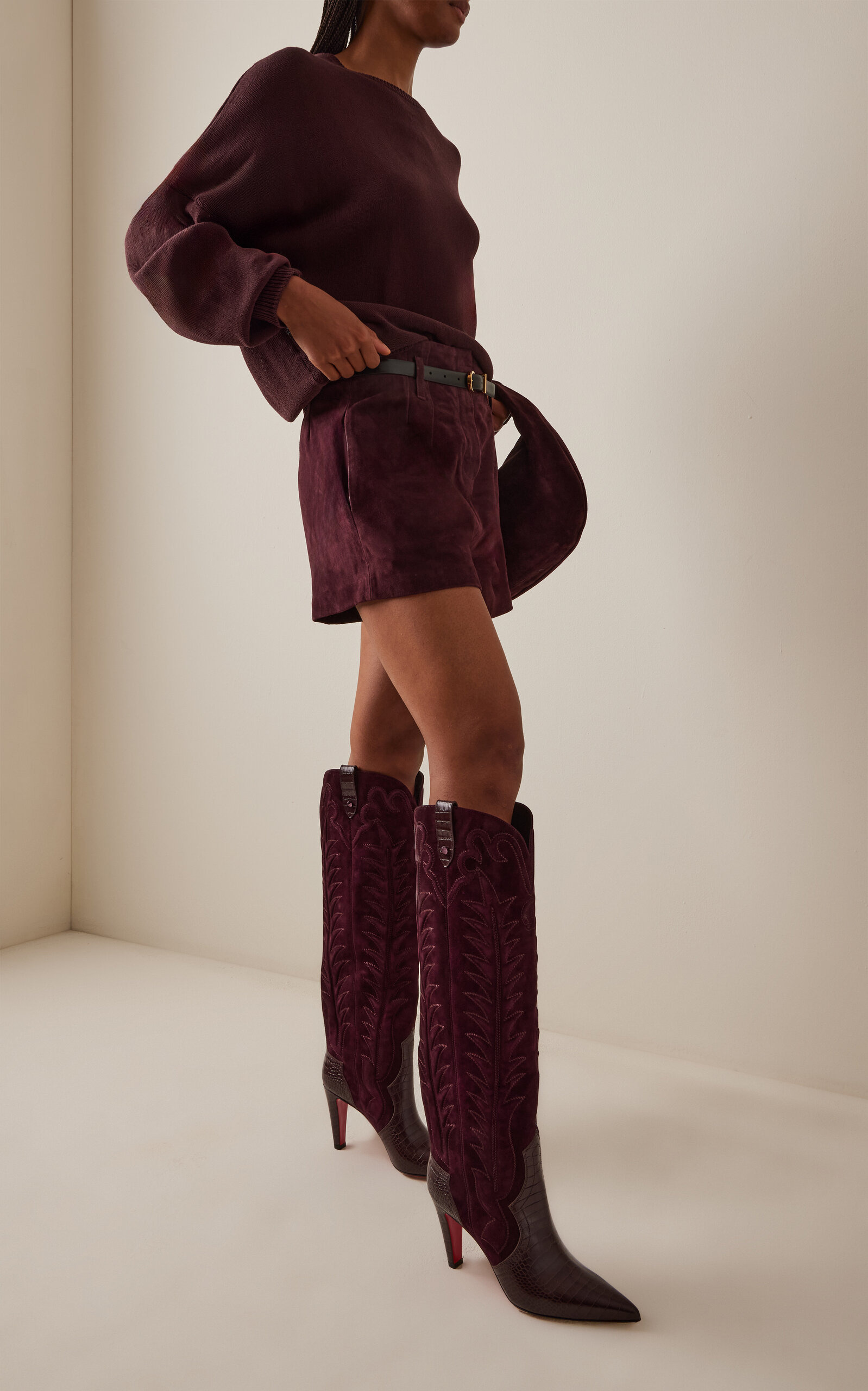 Santia 85mm Western Suede Knee Boots burgundy - 2