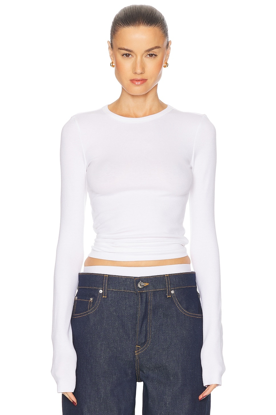 Crew Neck Extra Long Sleeve Tee - 1