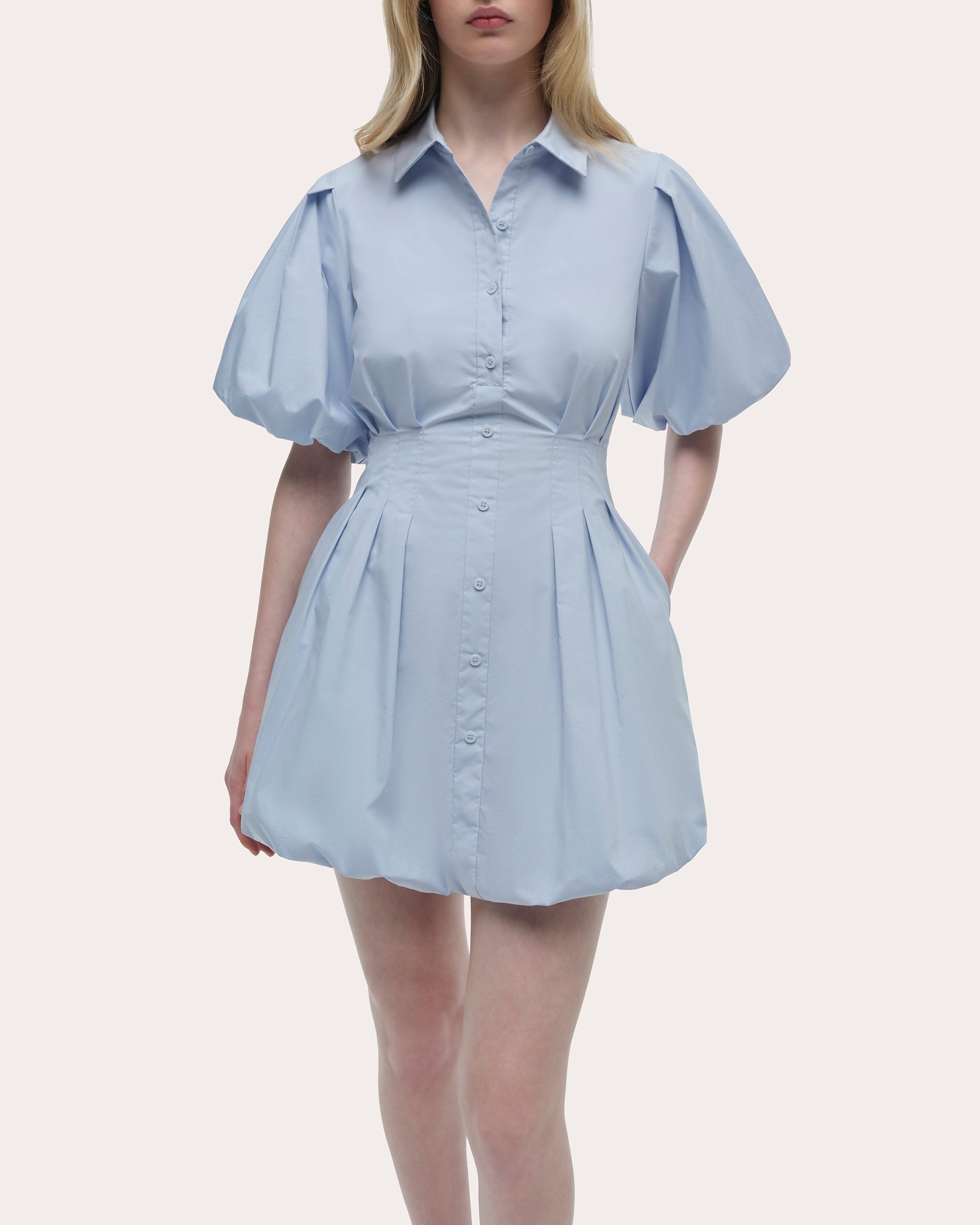 Cleo Poplin Puff-Sleeve Mini Shirt Dress - 4
