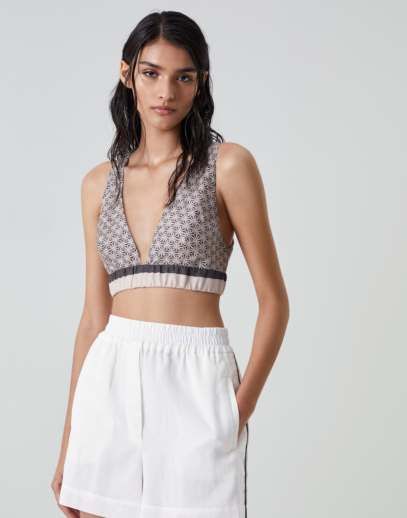 Starburst flower silk pongee bralette top 1